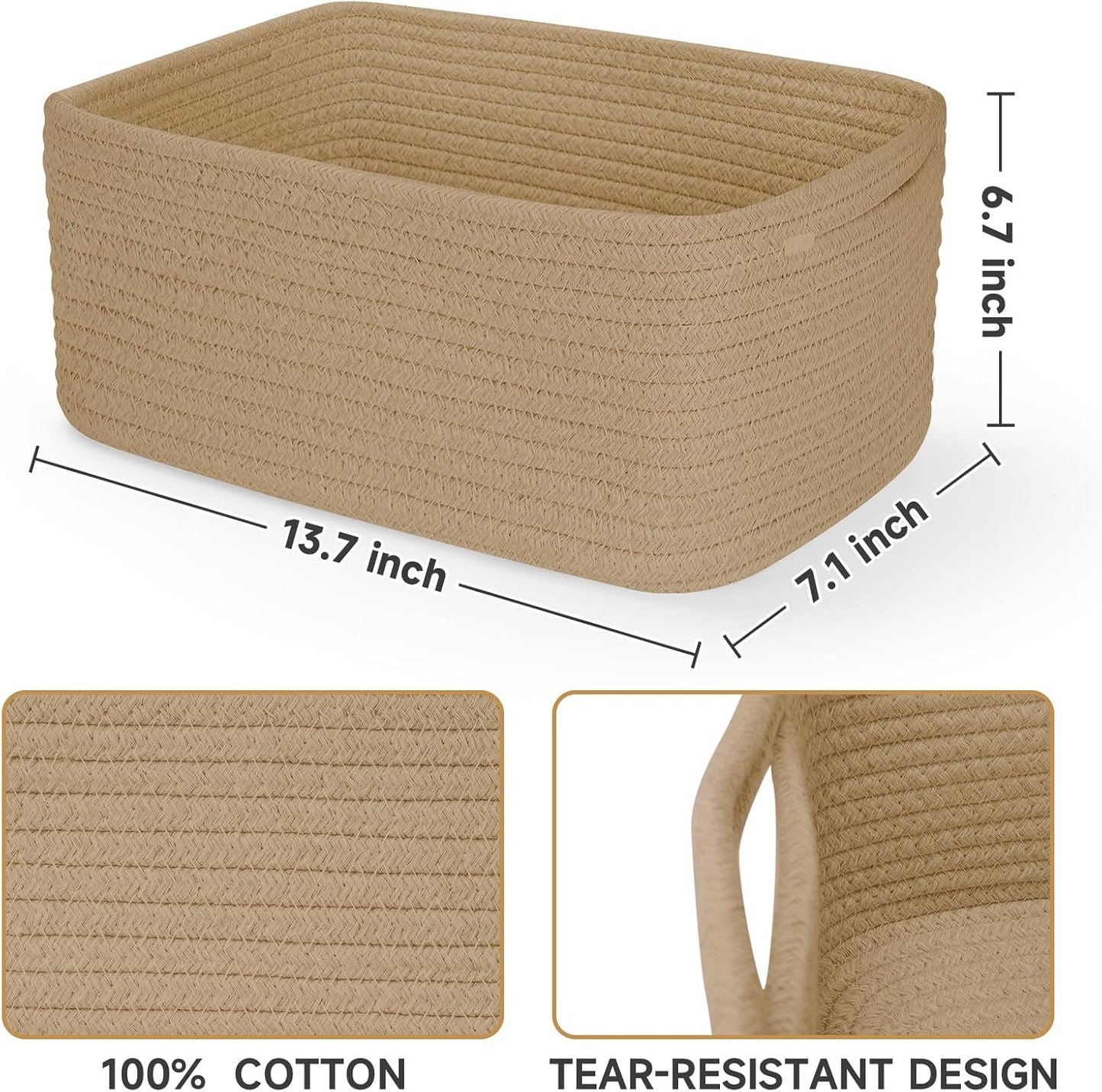 Woven Shelf Toy Basket / 13.7"lx7.1"wx6.7"h / Brown / Set of 3