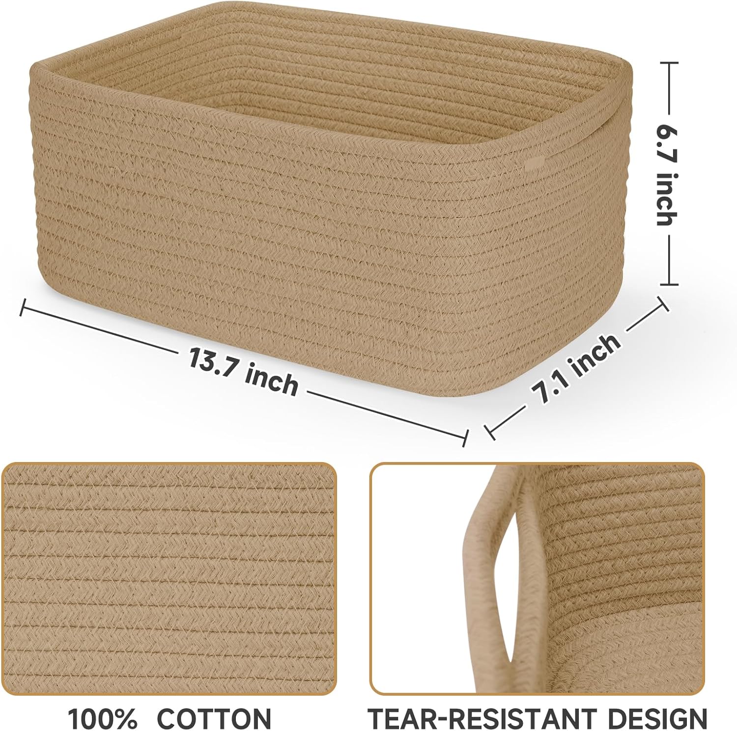 Woven Shelf Toy Basket / 13.7"lx7.1"wx6.7"h / Brown / Set of 3