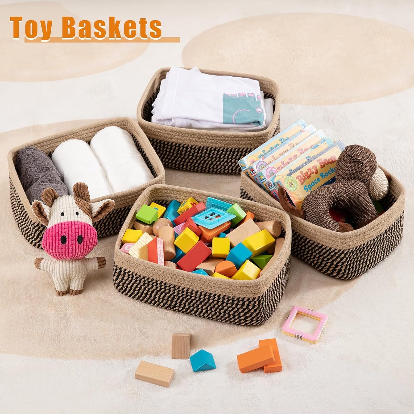 Small Bins / Organizer Baskets / Black/yellow / 11.8"*7.8"*4.7 / Set of 4