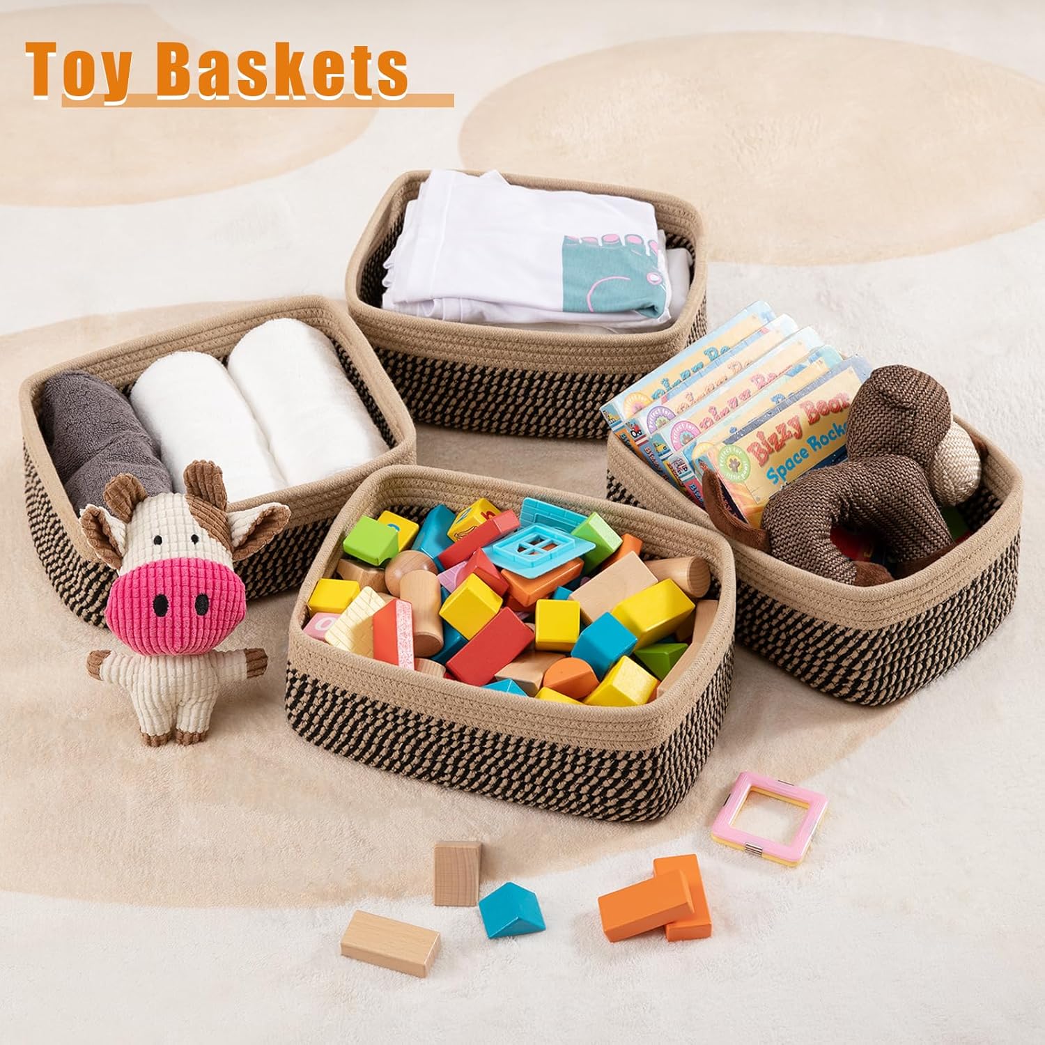 Small Bins / Organizer Baskets / Black/yellow / 11.8"*7.8"*4.7 / Set of 4