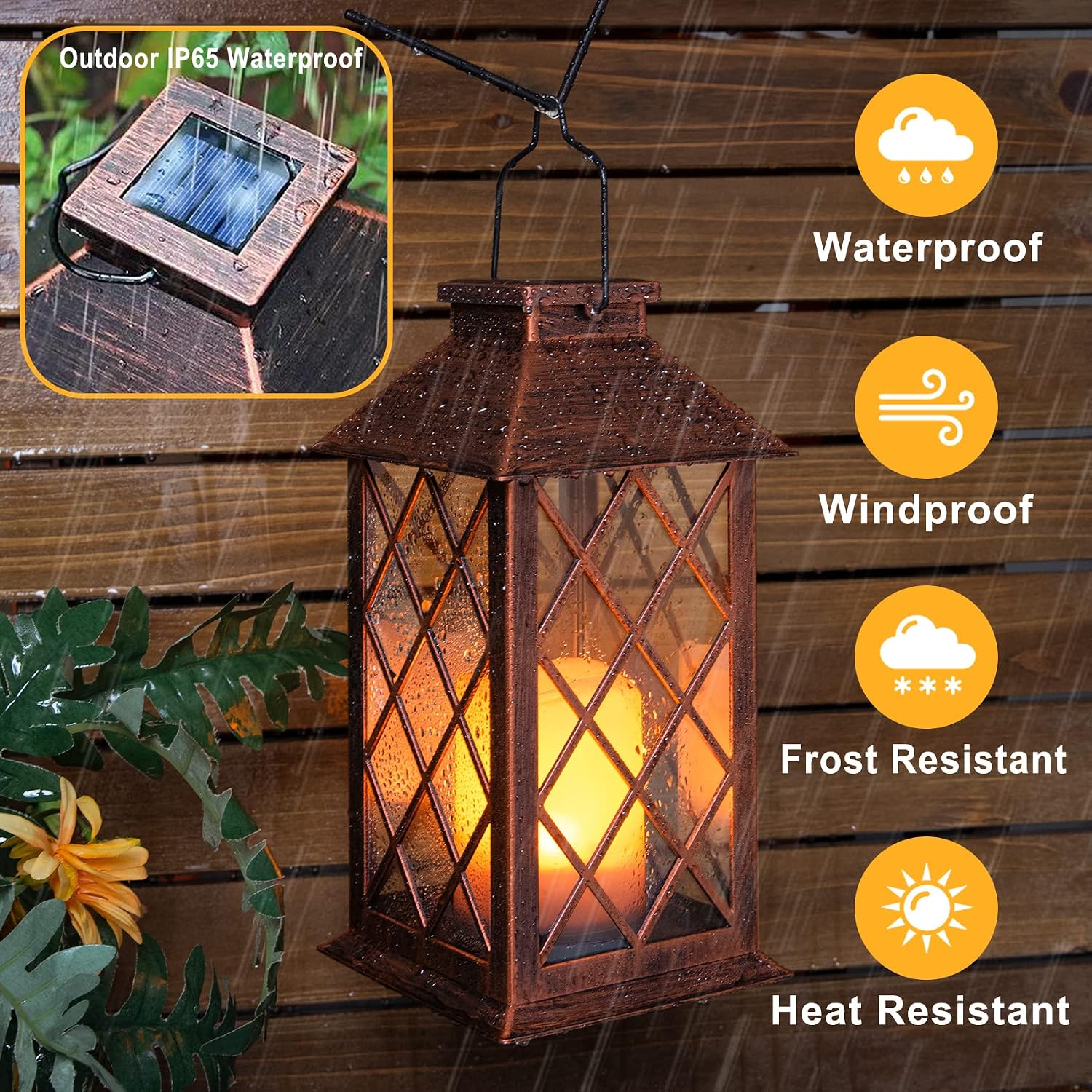 14" Solar Lanterns Outdoor Garden Lantern Waterproof LED Flickering Flameless Candle Mission Lights for