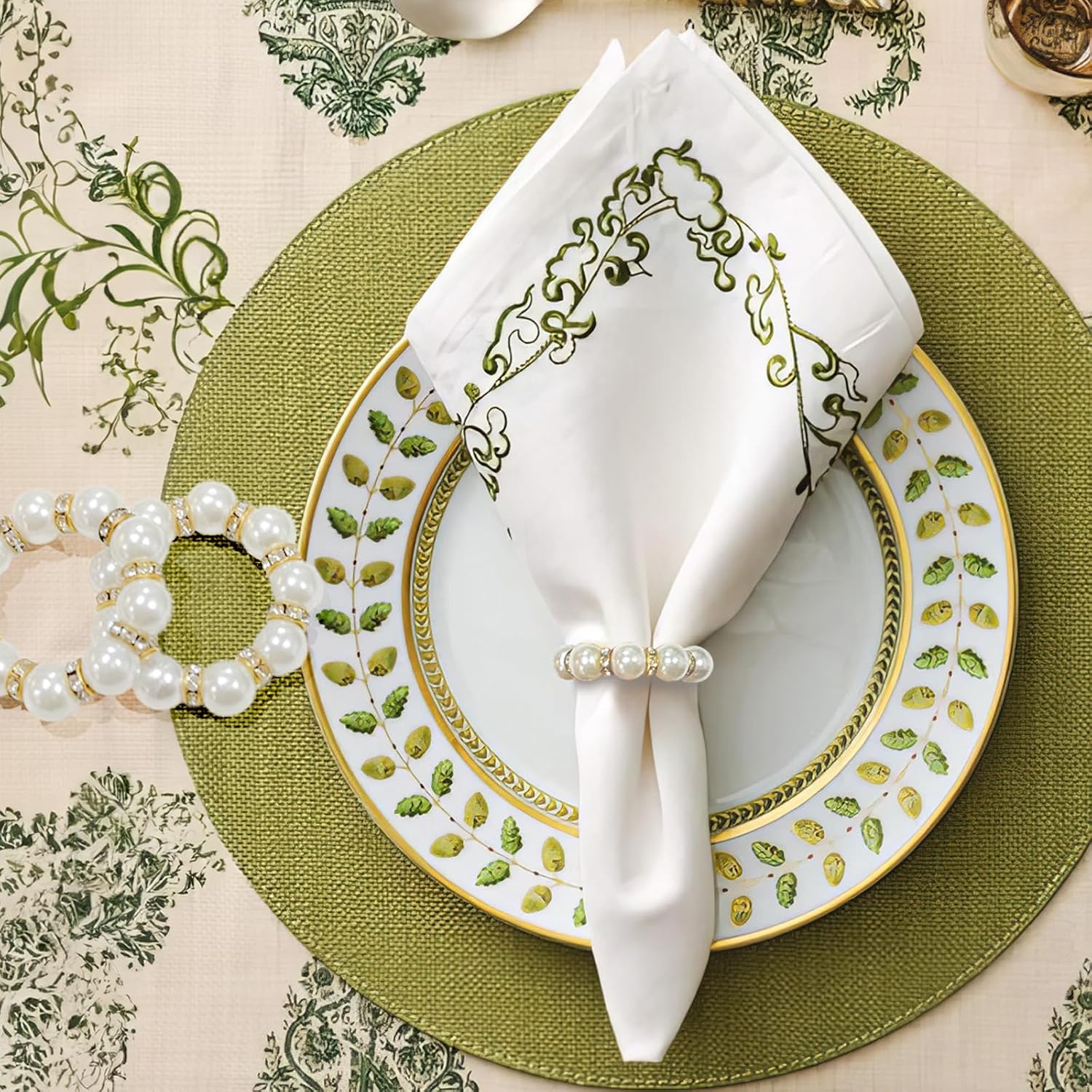 100Pcs Gold Disposable Napkin Rings Imitation Pearl Ring Napkin Holder Delicate White&Gold Beaded Serviette Buckles for