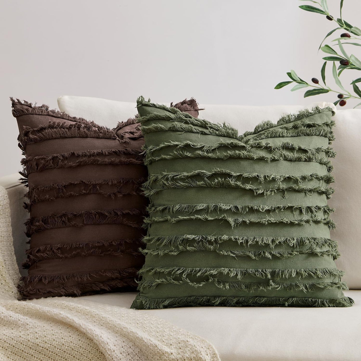 Decorative Boho Throw Pillow Covers Chocolate Modern Linen Striped / 18 x 18 / Dark Brown / Set of 2