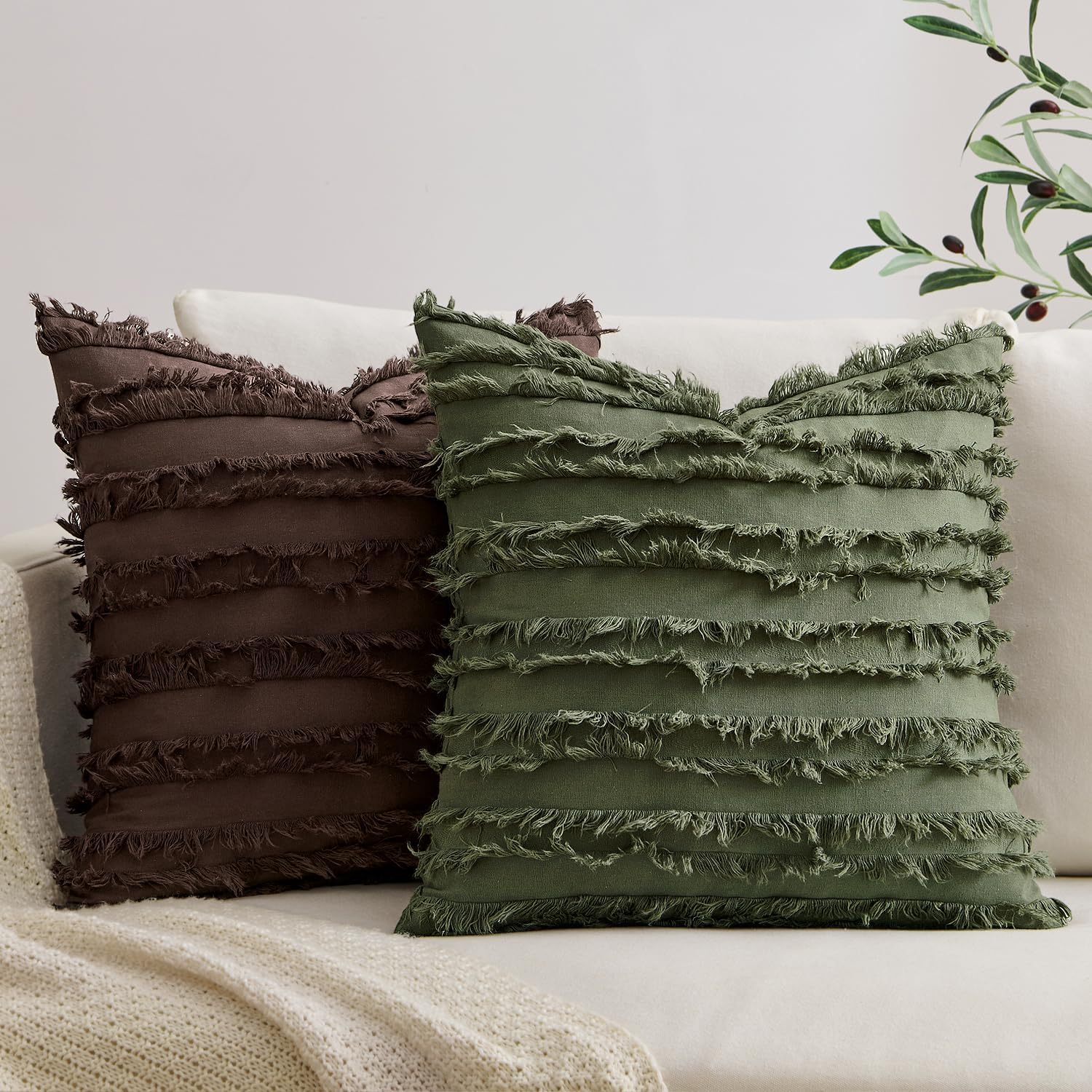 Decorative Boho Throw Pillow Covers Chocolate Modern Linen Striped / 18 x 18 / Dark Brown / Set of 2