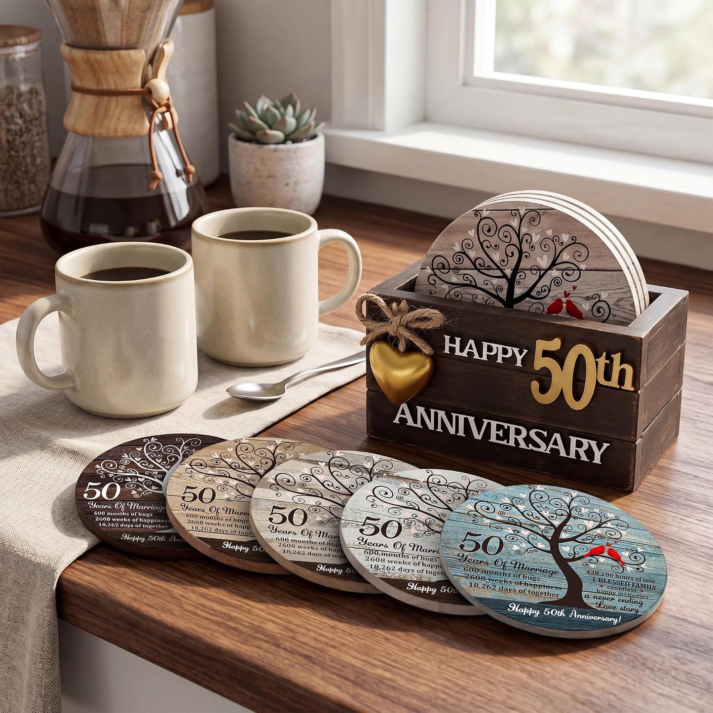 Holder Rustic Wooden Drink Coasters / Style 1