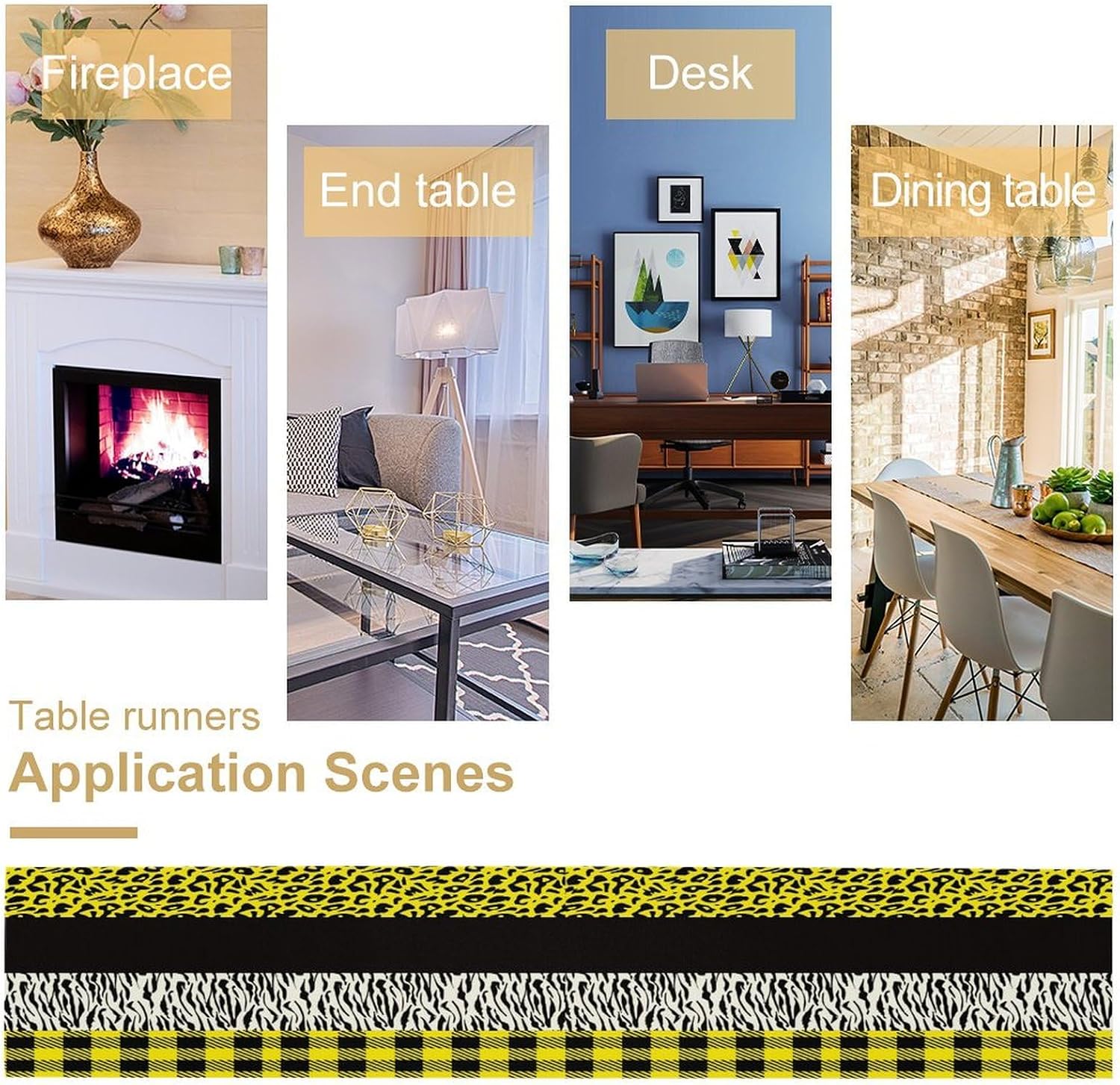 Leopard Print Table Runner Yellow Black Zebra Stripe Cheetah Print African Wildlife Pattern Geometric Splice Pattern