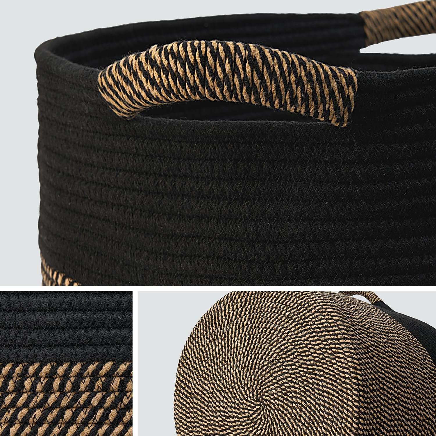 Blanket Basket / Pillows & Laundry / Black/mixed Jute / 16 x 16 x 14