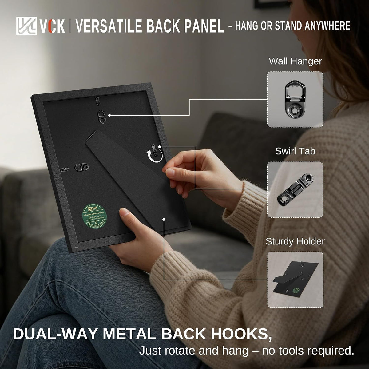VCK 11x14 Picture Frames - Black High-End Wood Wide Border Poster Frame, Multi-Directional Display Family Photos