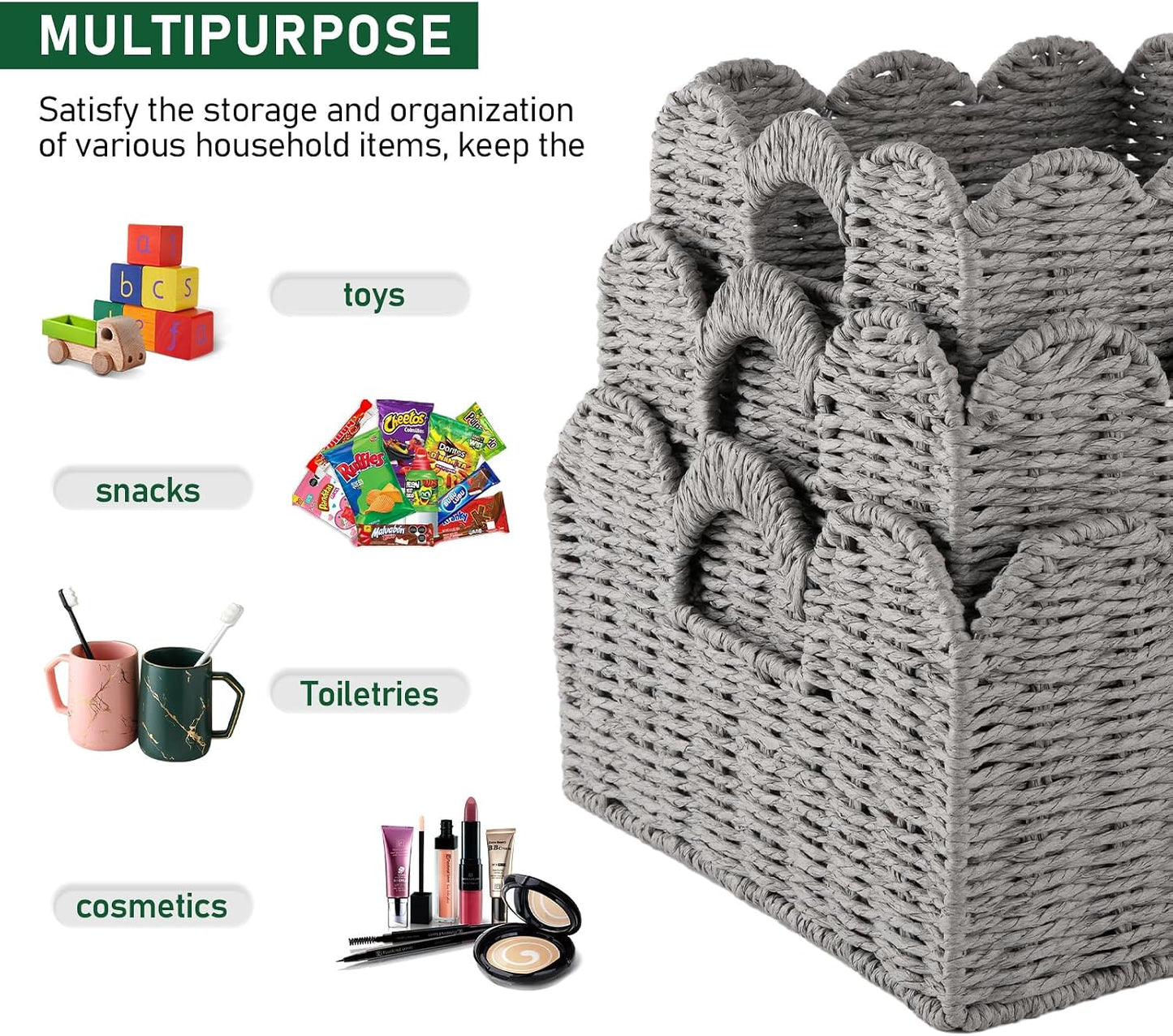 Scalloped Wicker Baskets / Grey