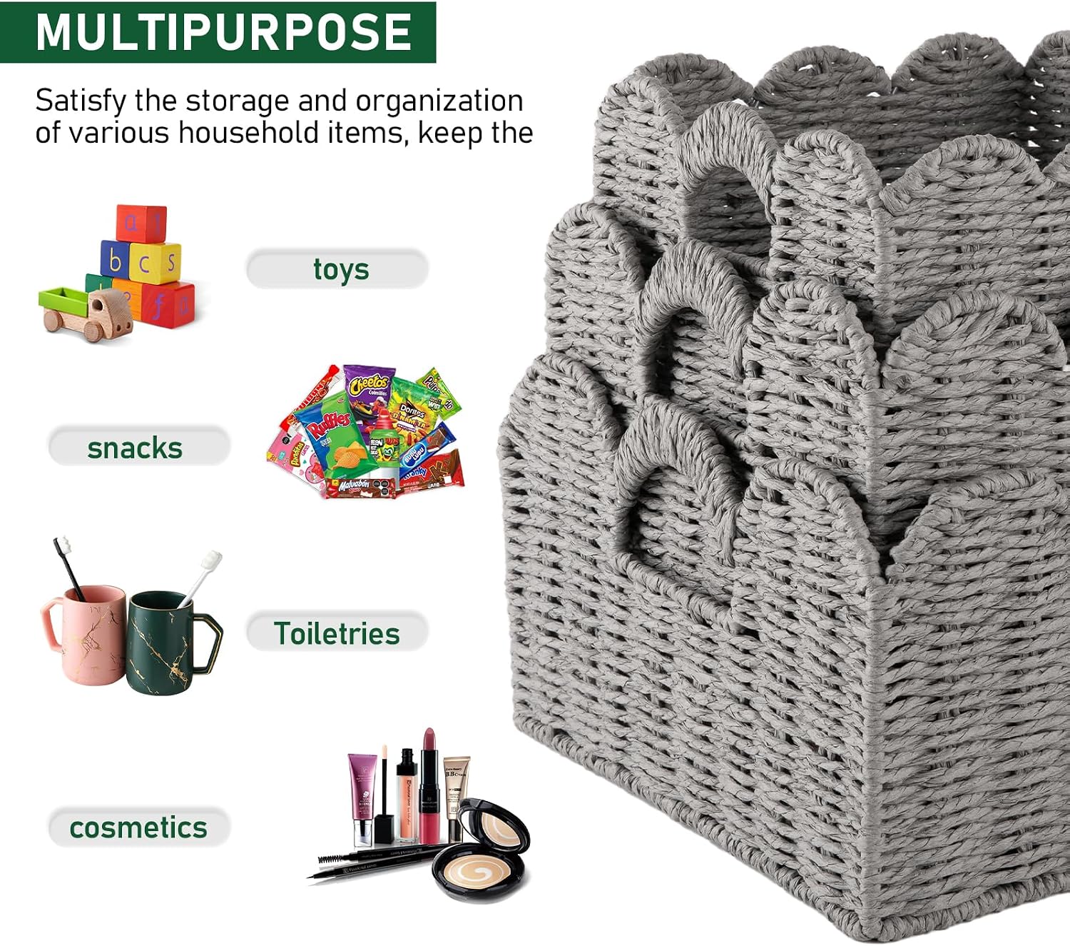 Scalloped Wicker Baskets / Grey
