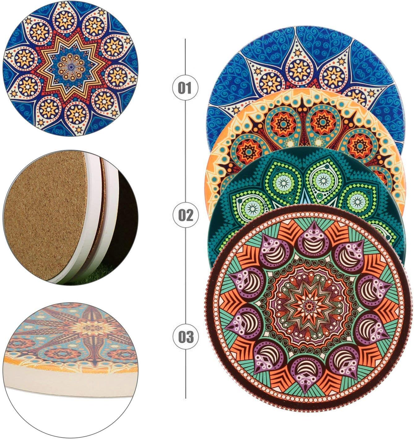 Coasters for Drinks Absorbent Ceramic Coasters Set / Mandala04 / Set of 4