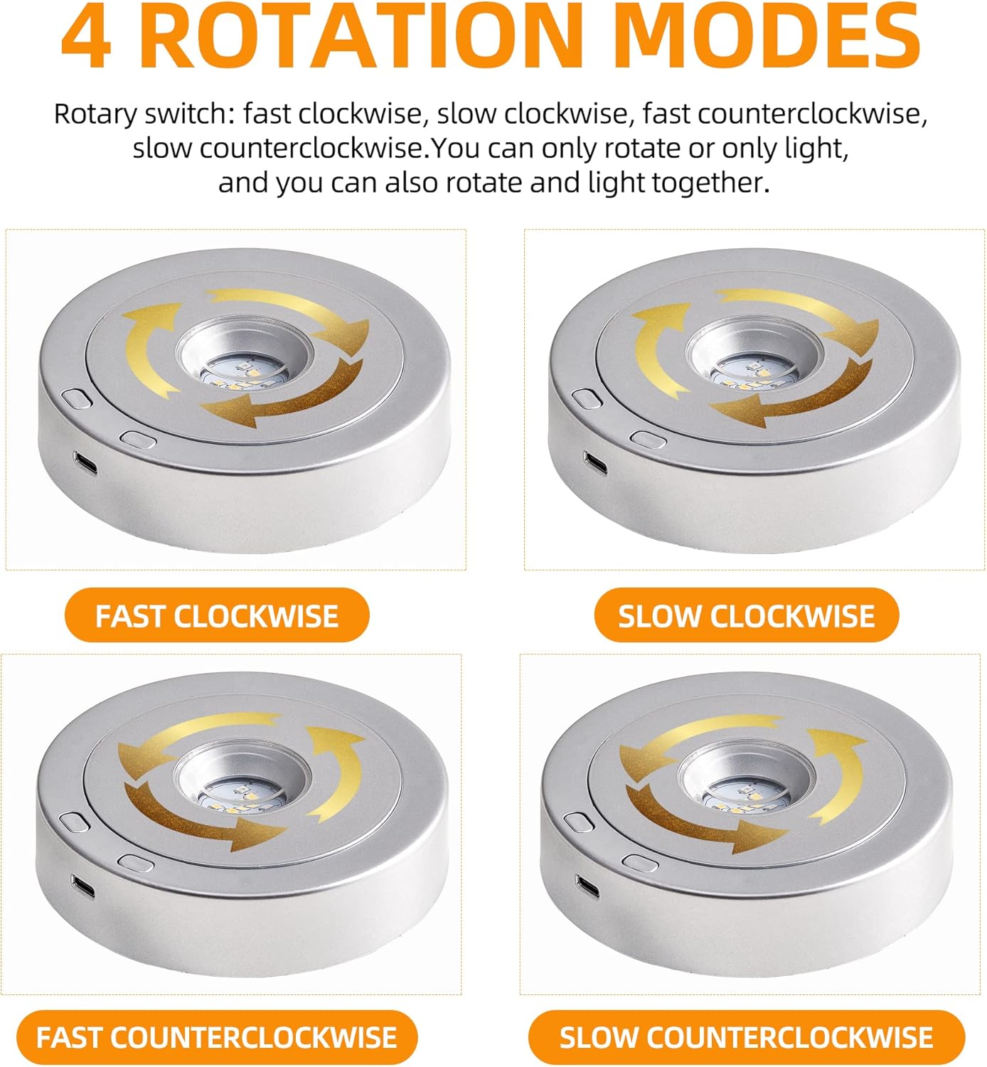 Rotating LED Display Base Colorful Light Crystal Display Base Stand / Silver