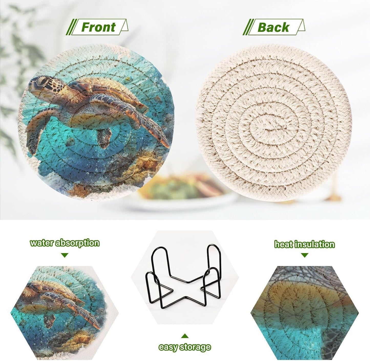 Holder / Wine Bottle Coasters Barware Set Sea Turtle Under The Sea Pattern / Multi 28 / Set of 6