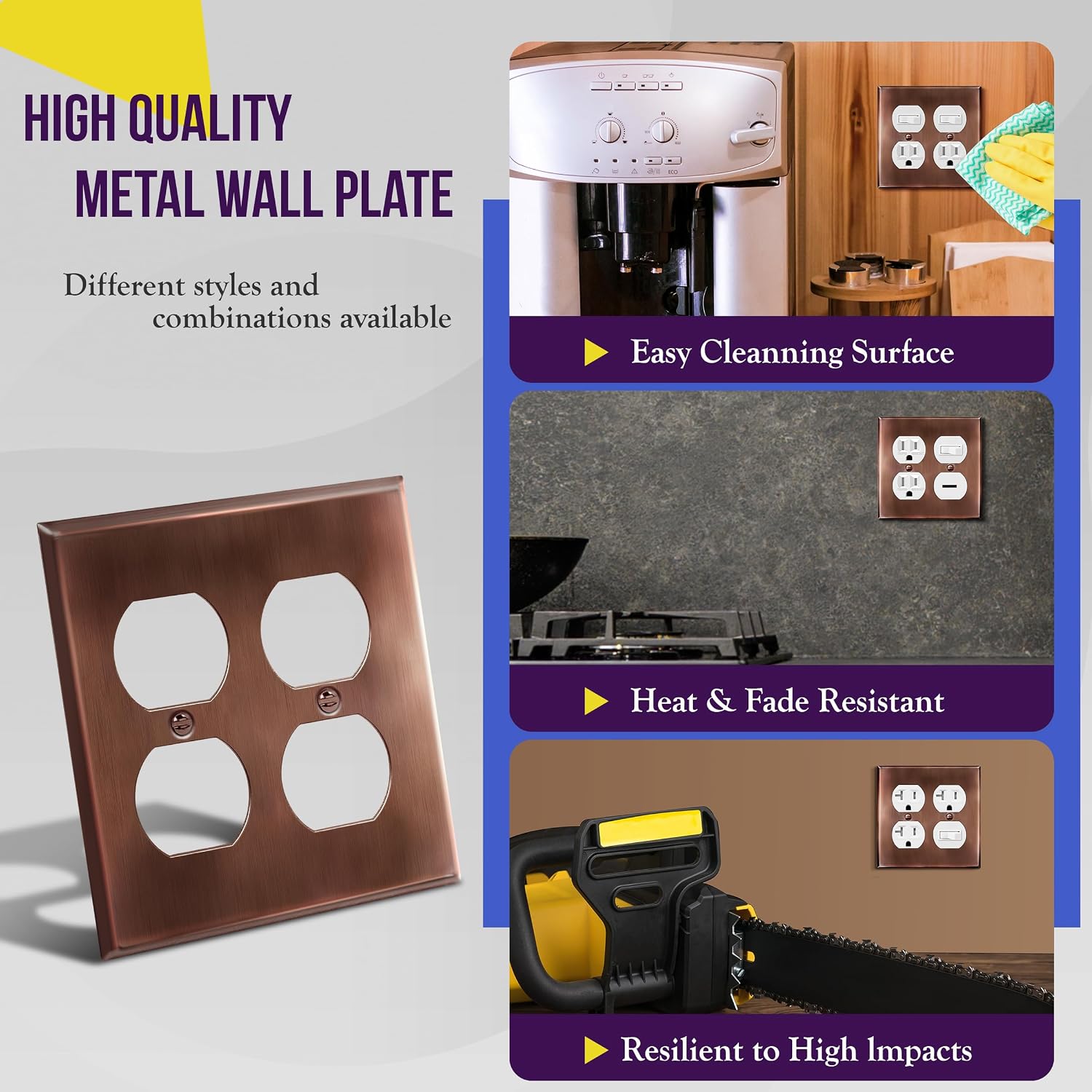 ENERLITES Double Duplex Receptacle Metal Wall Plate, Stainless Steel Outlet Cover, Corrosion Resistant, Standard Size