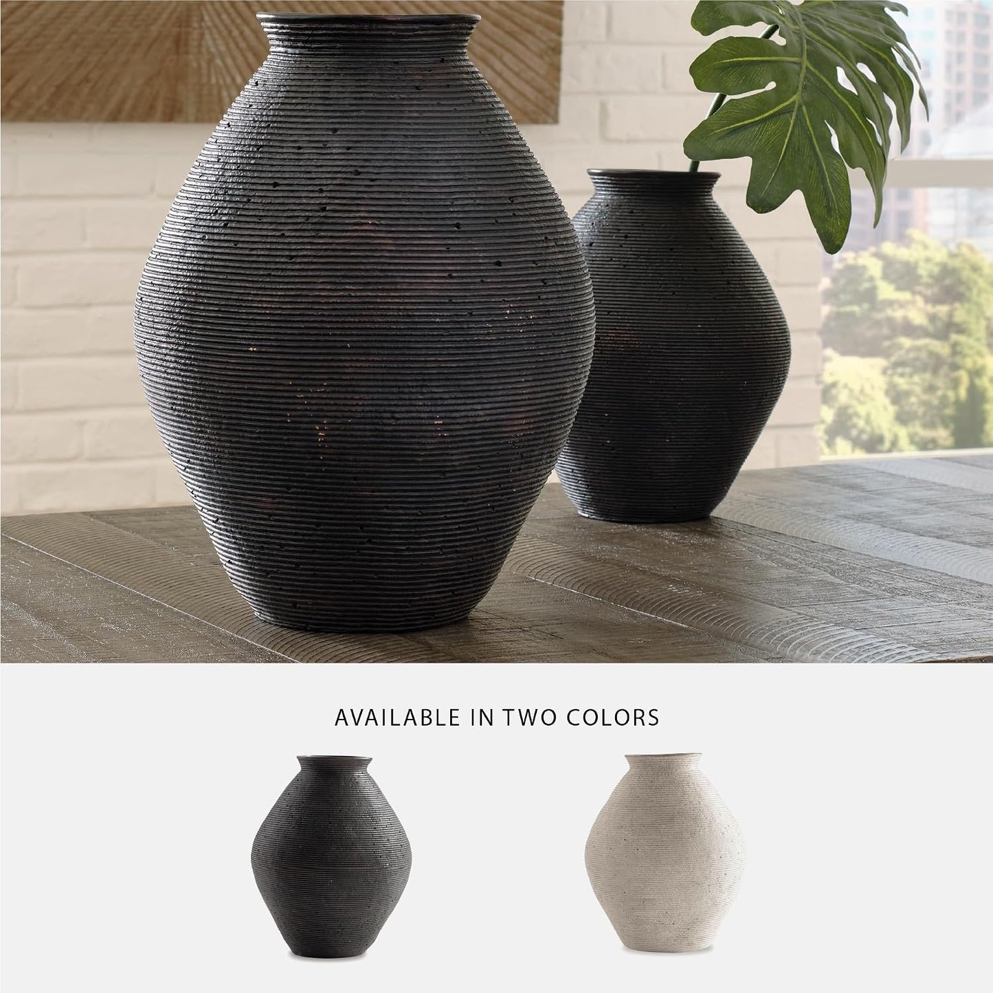 Hannela " Modern Distressed Polyresin Vase / 12 Inch / Dark Brown