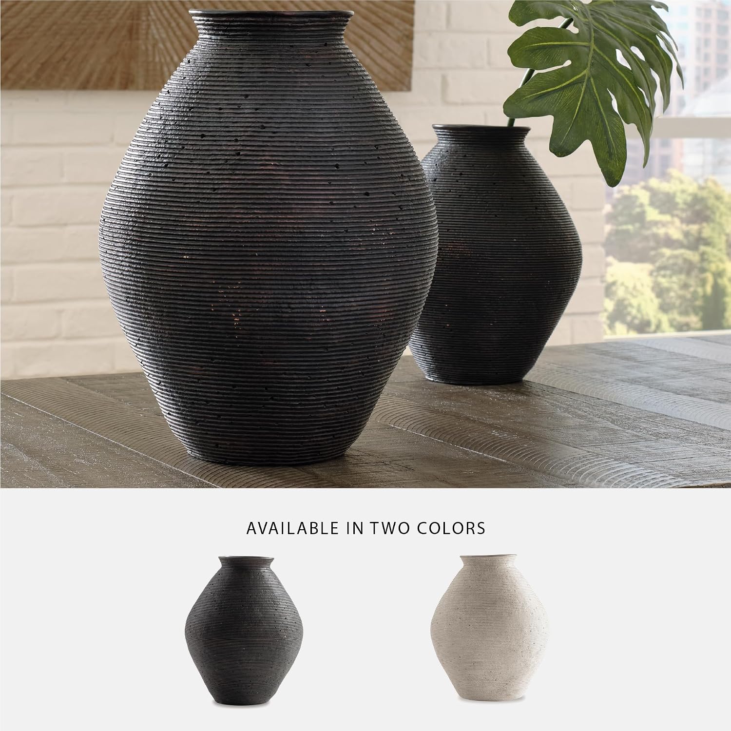 Hannela " Modern Distressed Polyresin Vase / 12 Inch / Dark Brown