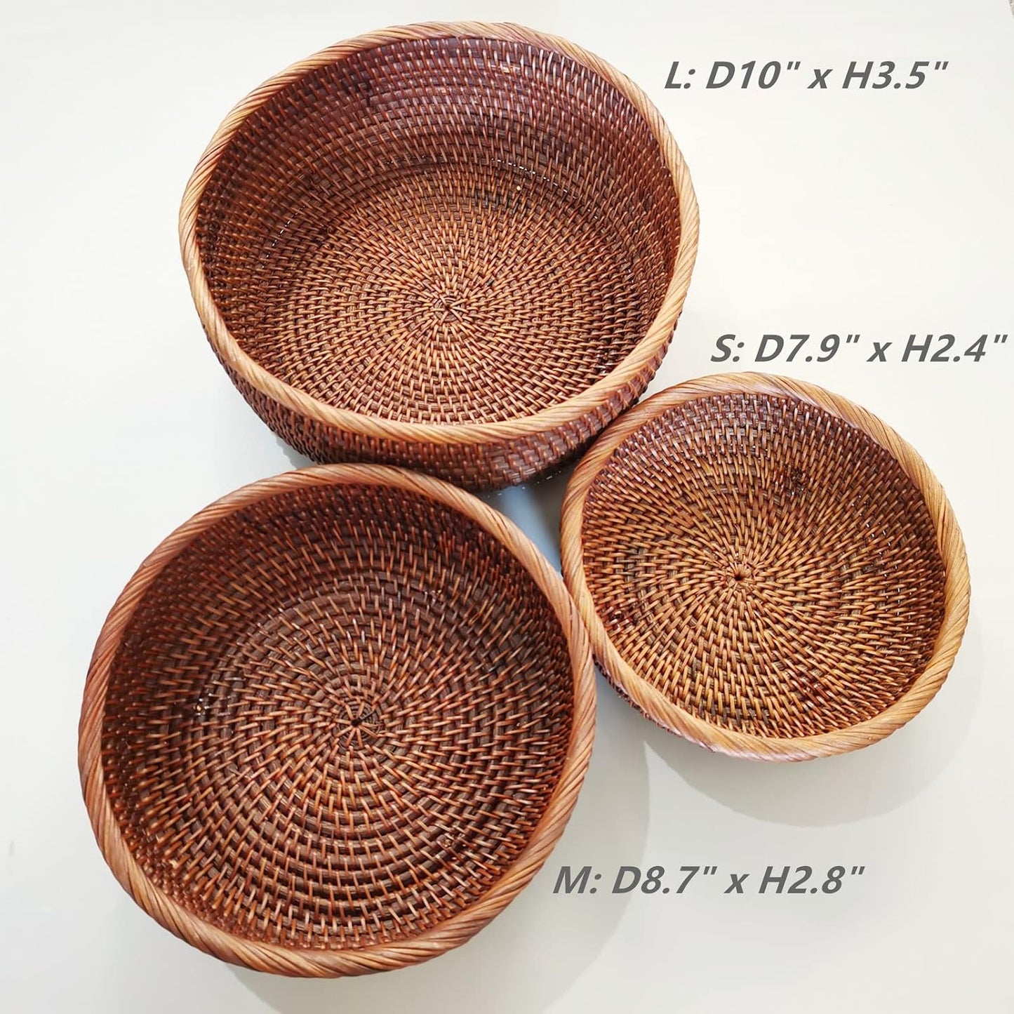 Round Rattan Bowl Basket / S - D7.9 x H2.4 Inch / 8 Inch