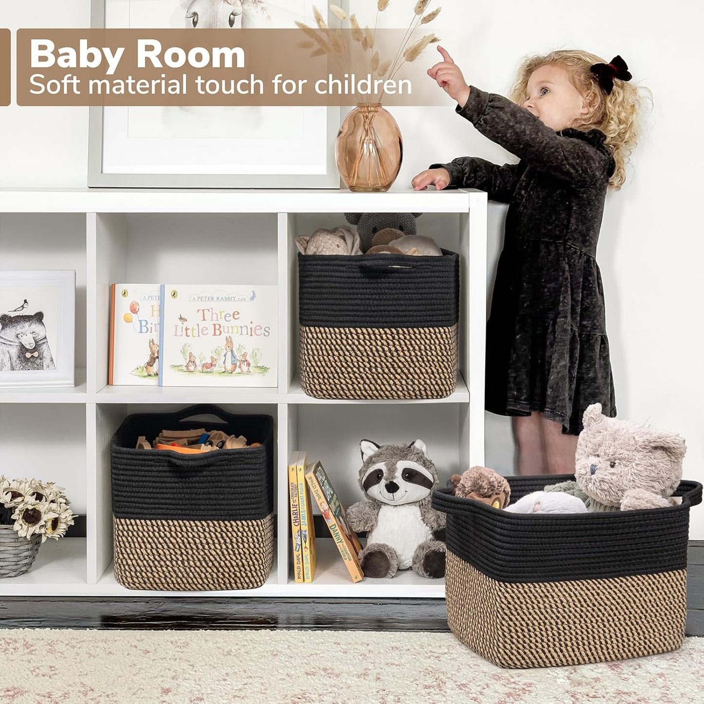 Closet Shelf Woven Baskets / Black / 13"L x 10"W x 9"H