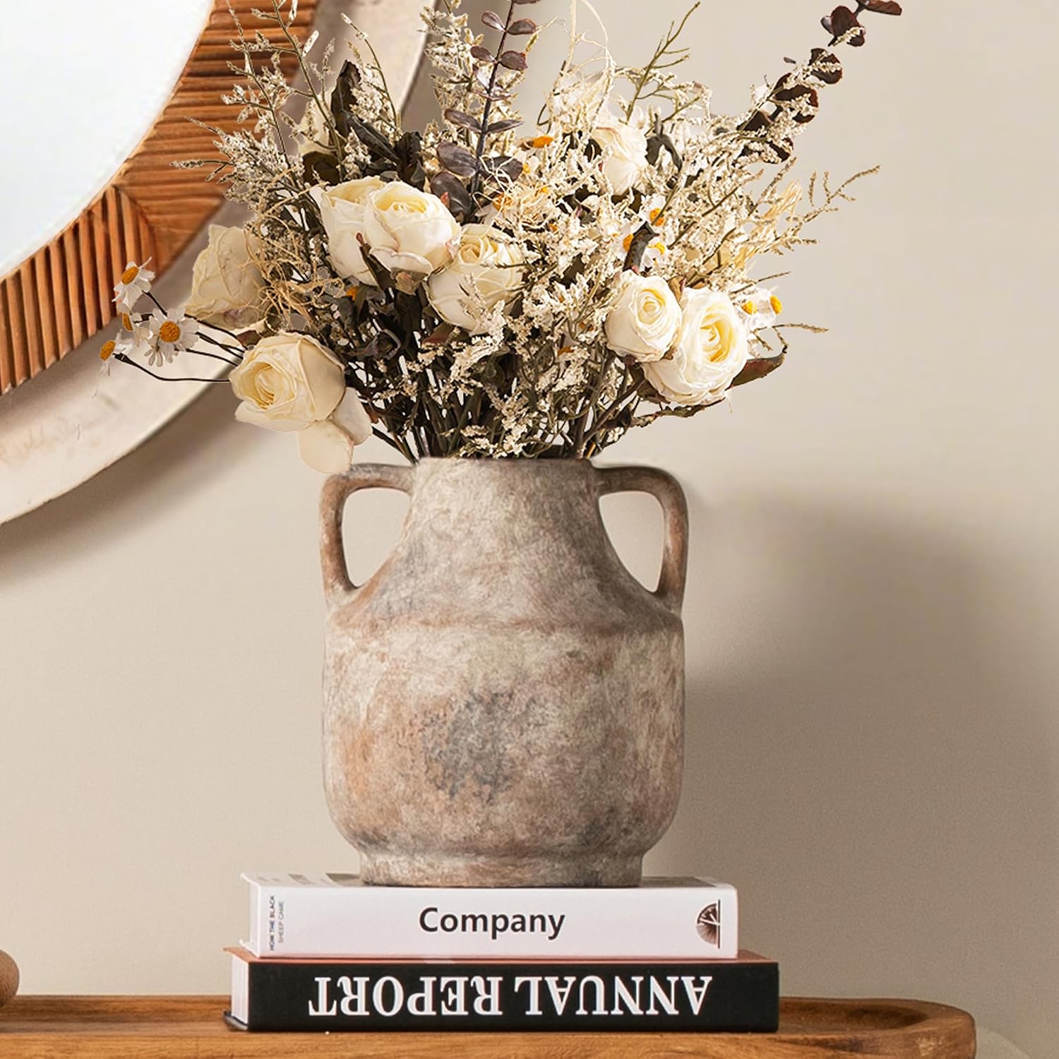 Ceramic Flower Vase / 8"h-terracotta / White / 8 Inch