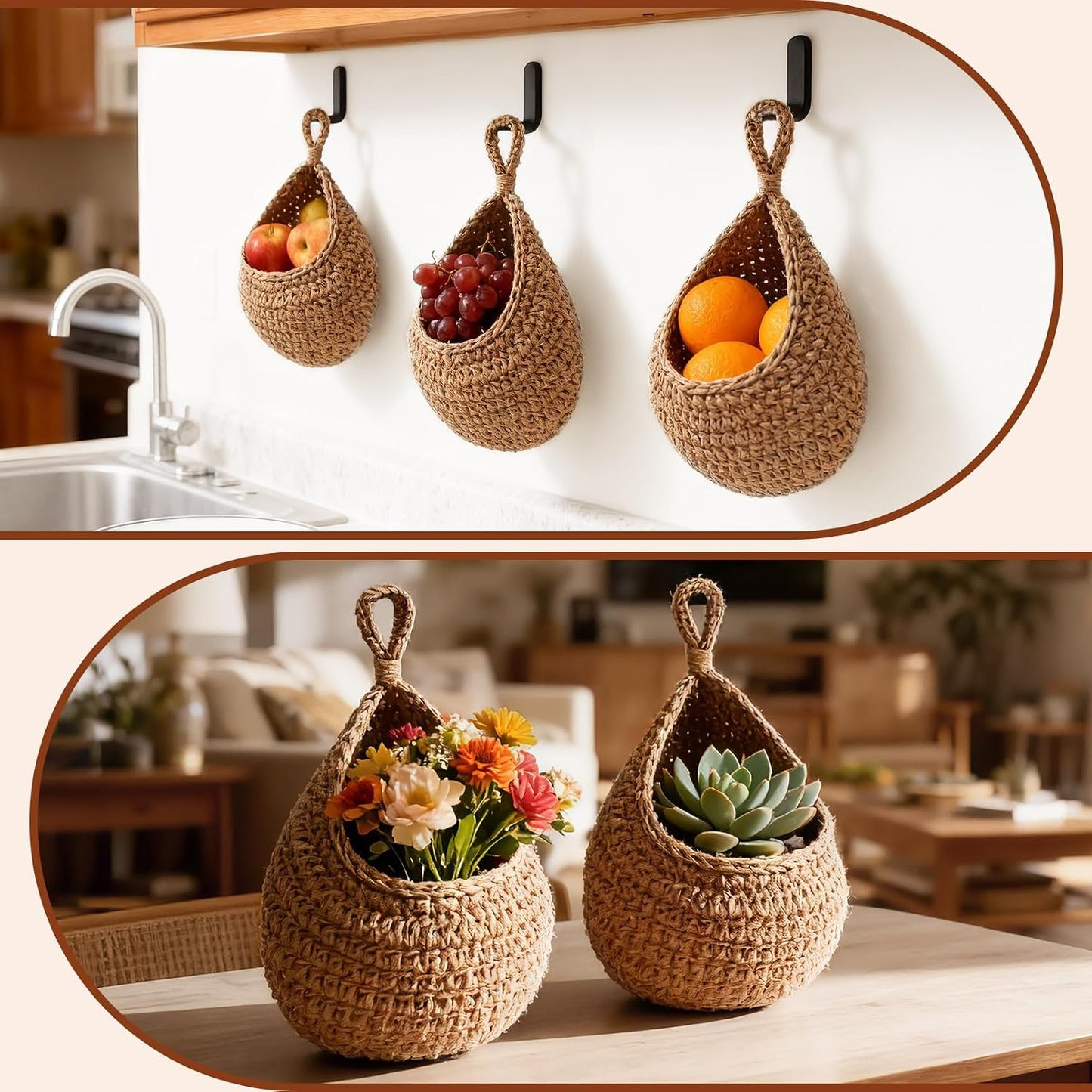 Boho Wall Hanging Basket / Set of 3