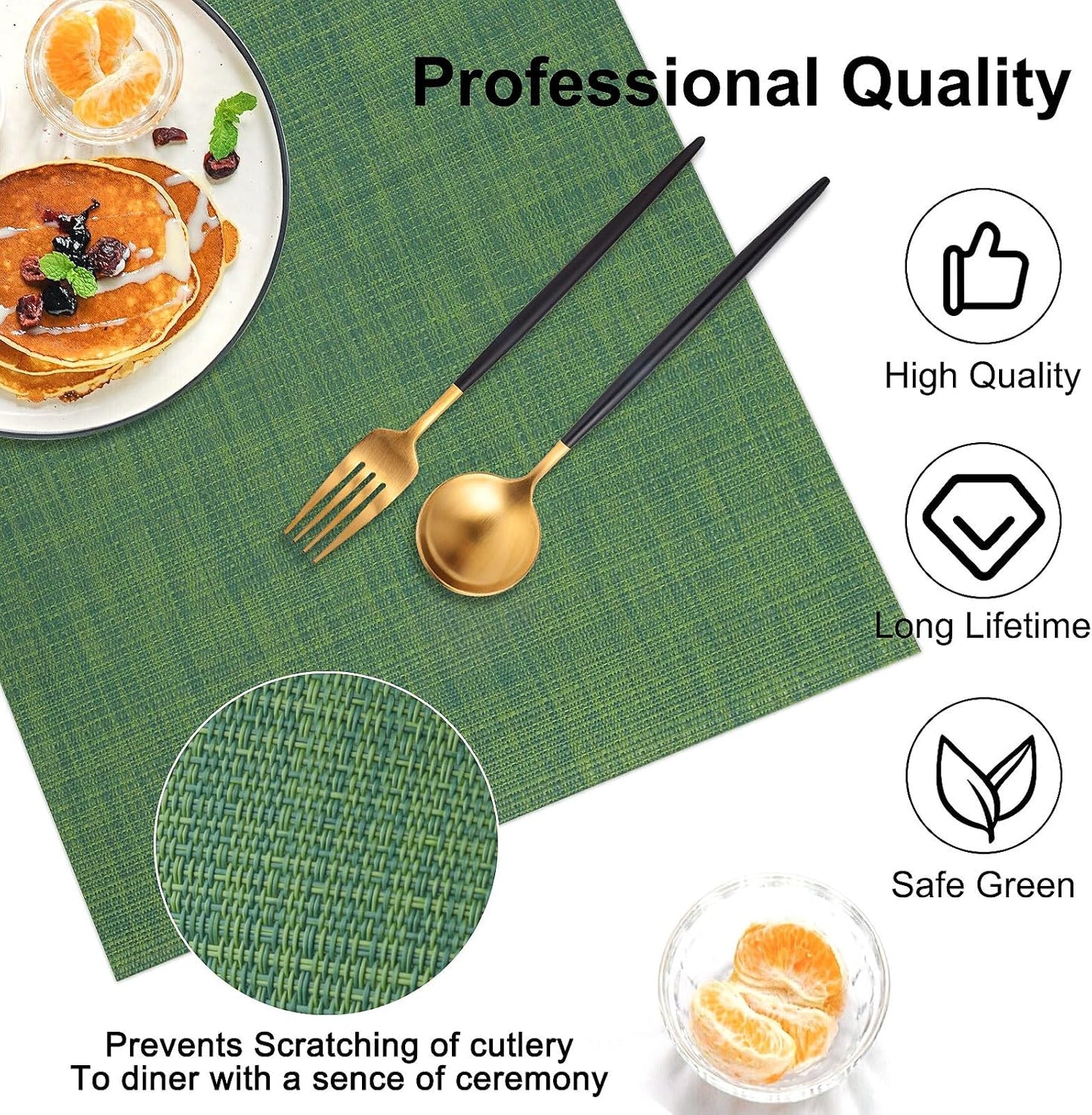 Vinyl Placemats Set of 8, PVC Woven Washable Non-Slip Table Mats, Heat Resistant Wrinkle Free Place Mats for Dining