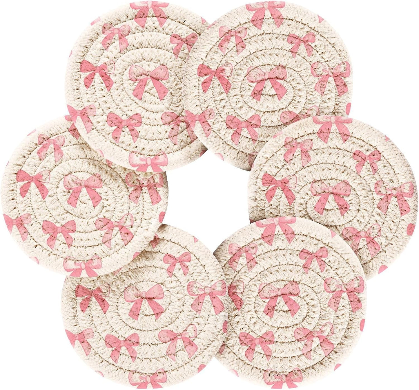 Coasters for Drinks Bows Pattern Absorbing Round Table Mat for Mugs and Cups / Multi 29 / Pink