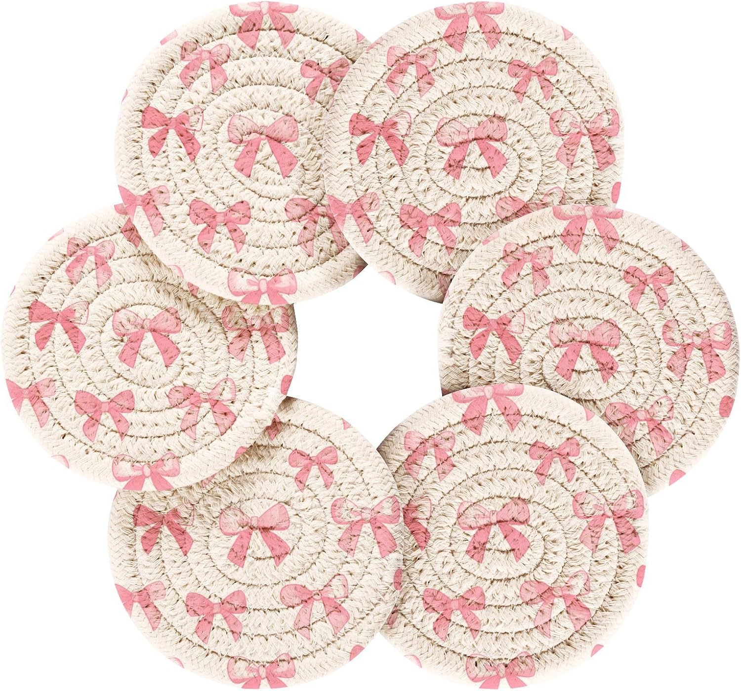 Coasters for Drinks Bows Pattern Absorbing Round Table Mat for Mugs and Cups / Multi 29 / Pink
