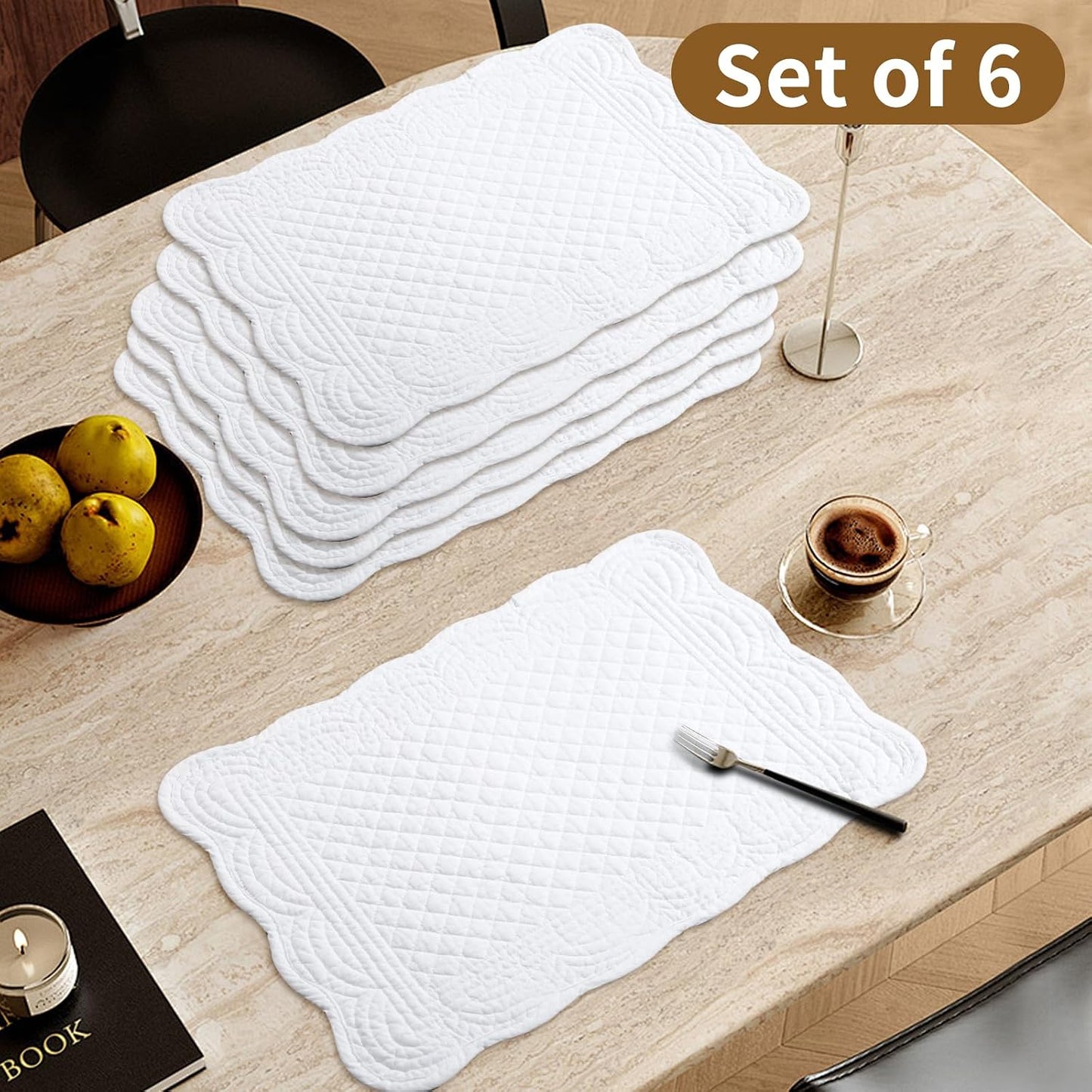 6 PC Quilted Placemats, 18"X13"Extra Large Cotton Placemats Set of 6, 100% Cotton Fabric Washable Cloth Table Mats for