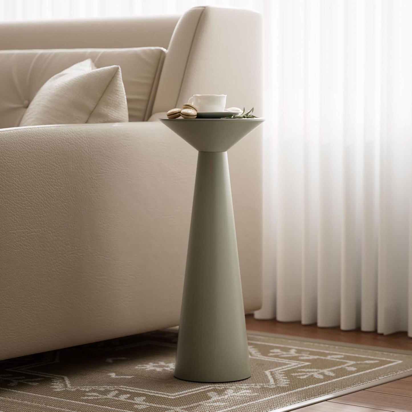 Farmhouse Tall Pedestal End Table Small Solid Wood Martini Table Plant Stand Modern / Sage Green