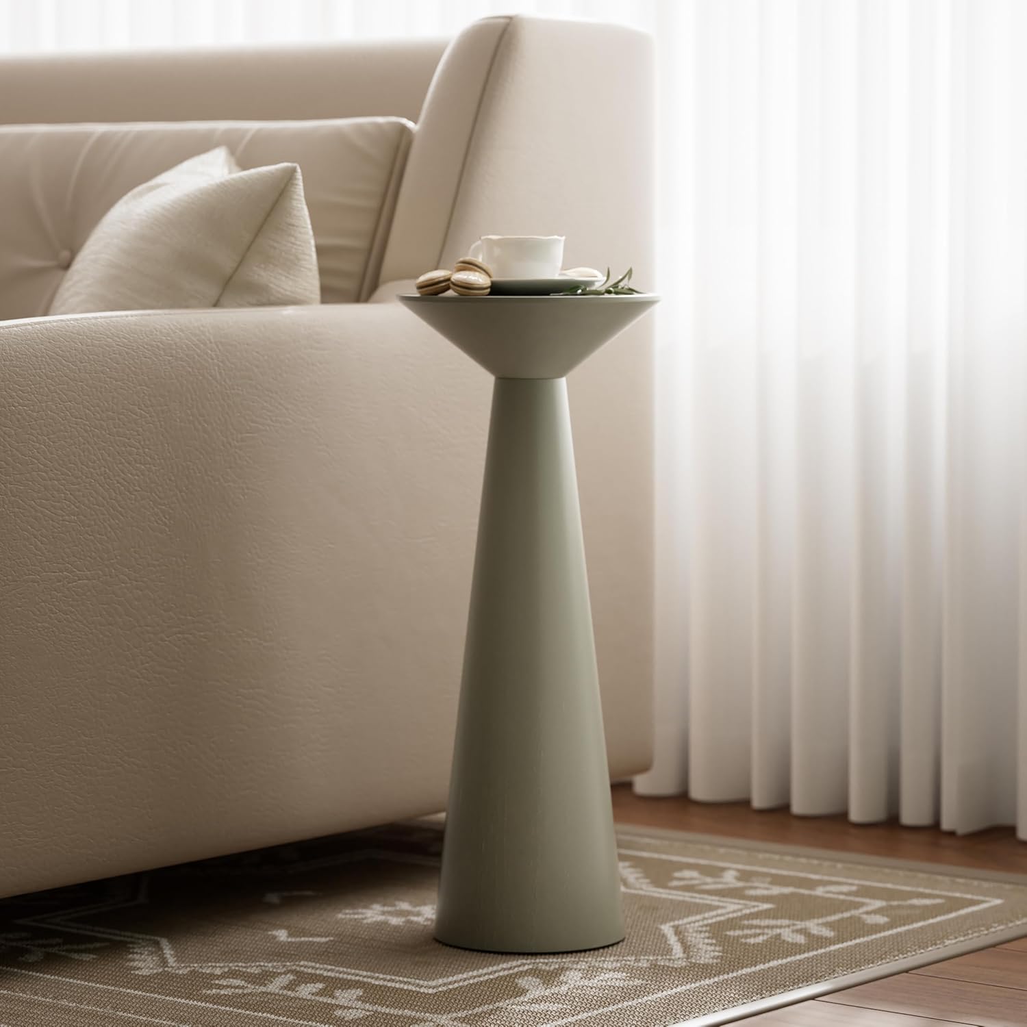 Farmhouse Tall Pedestal End Table Small Solid Wood Martini Table Plant Stand Modern / Sage Green