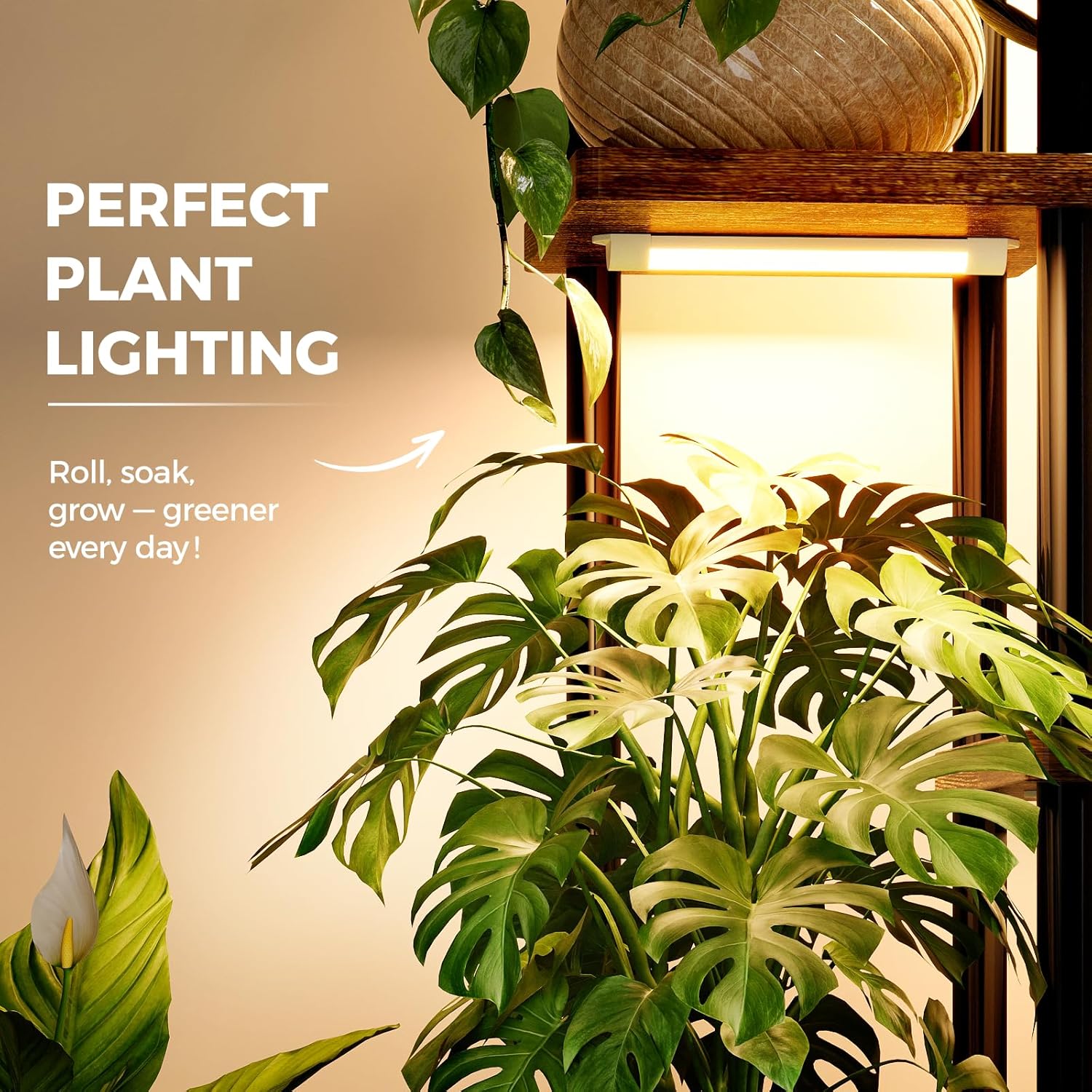 Bamworld Plant Stand with Grow Light for Indoor Plants Corner 7 Tier | Metal Plant Shelf Wood Flower Stand for Home