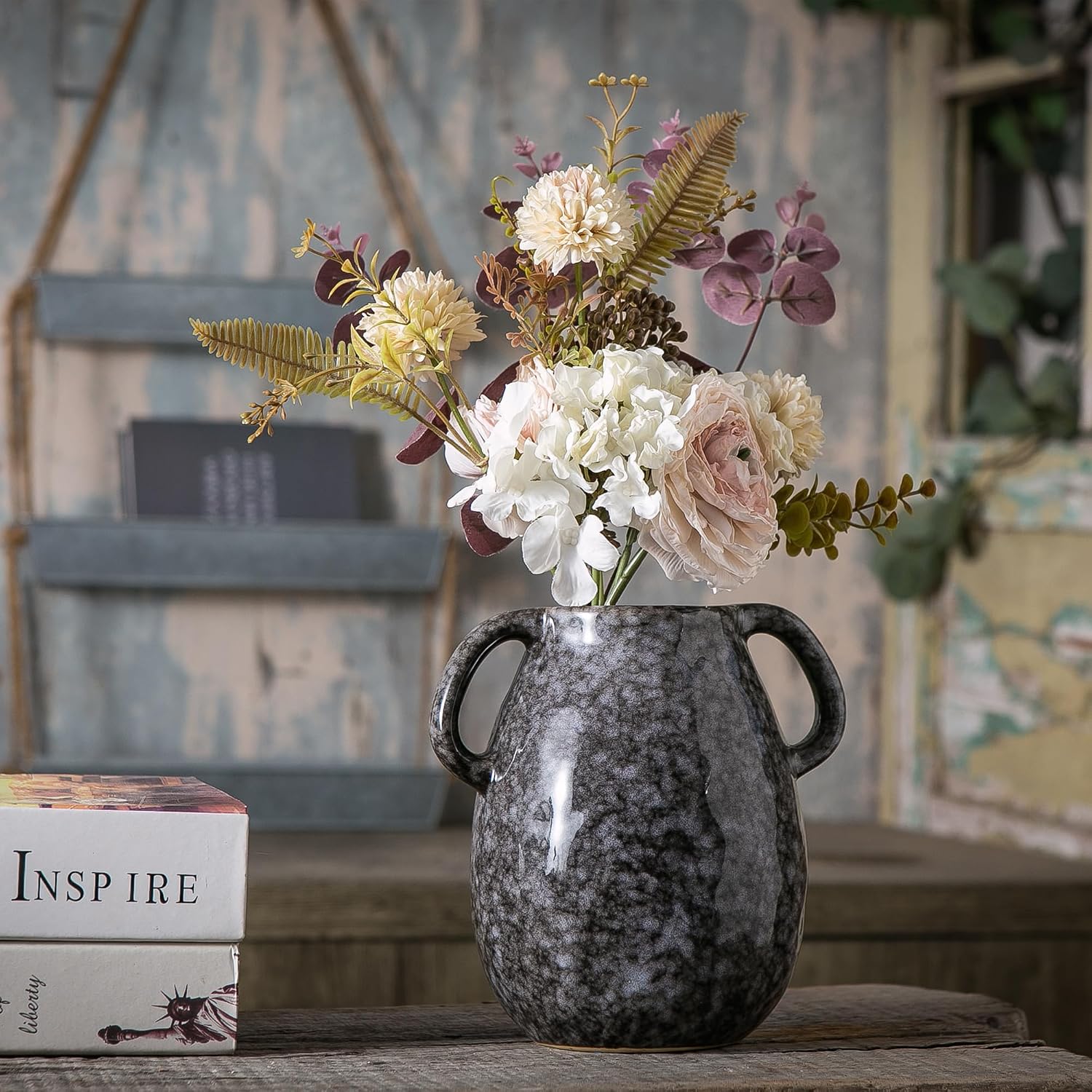 Black Ceramic Vase / Double Handle - Black