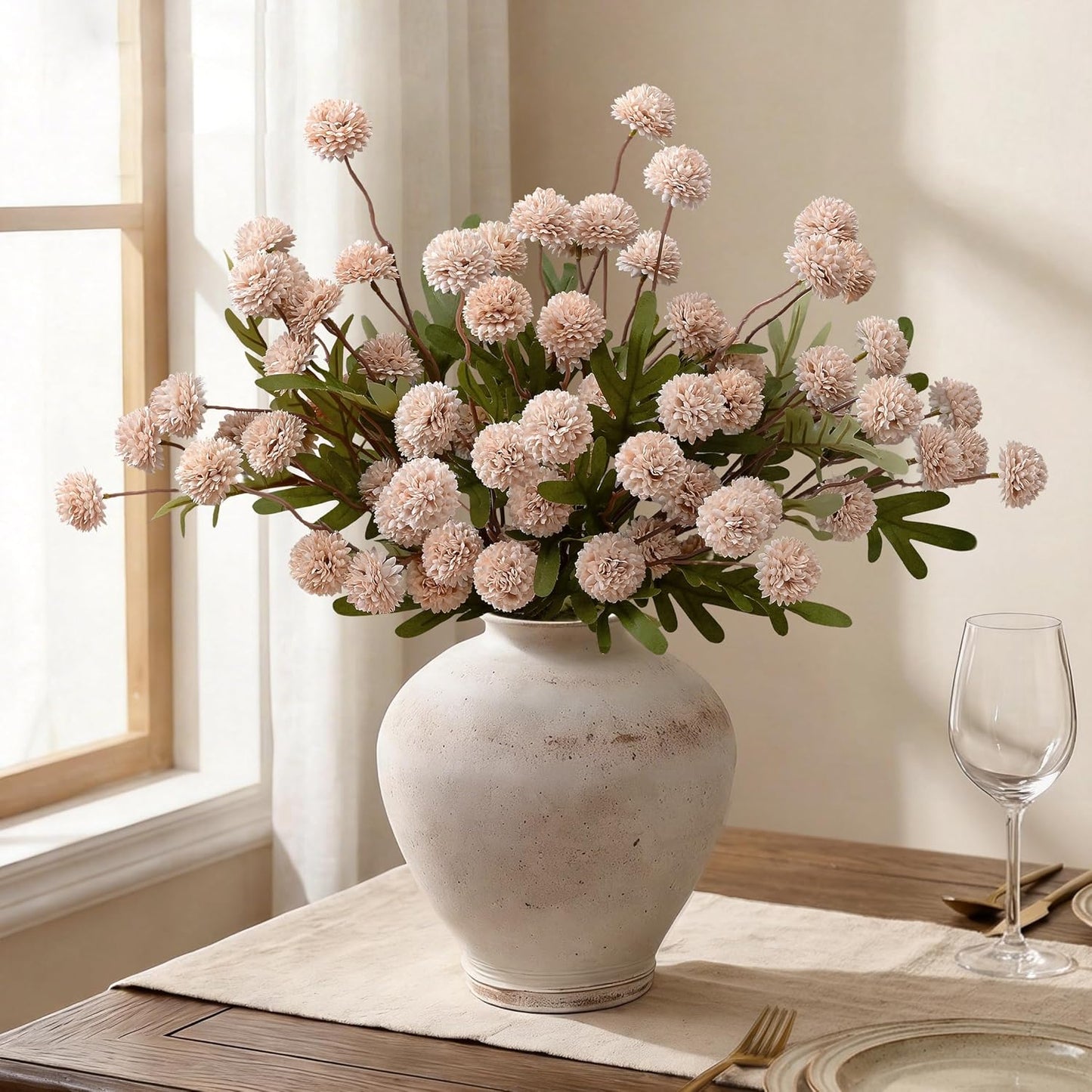 Fake Silk Pompon Mum Artificial Flowers / Beige / Set of 10