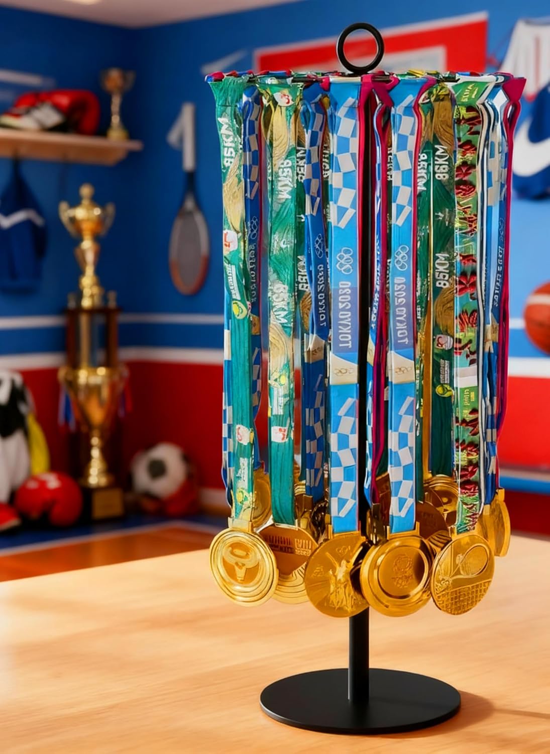Rotatable Medal Hanger Display – Adjustable Medal Honor Display – Desktop Metal Medal Holder for Running, Sports
