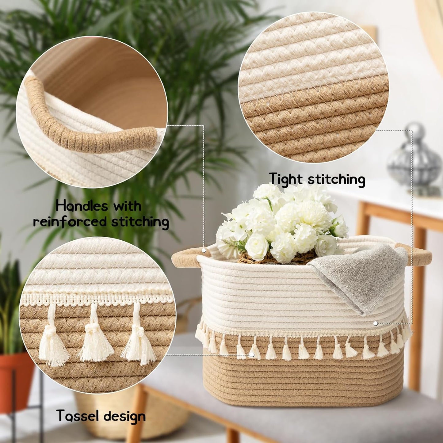 Woven Storage Bin / White & Jute / Set of 3