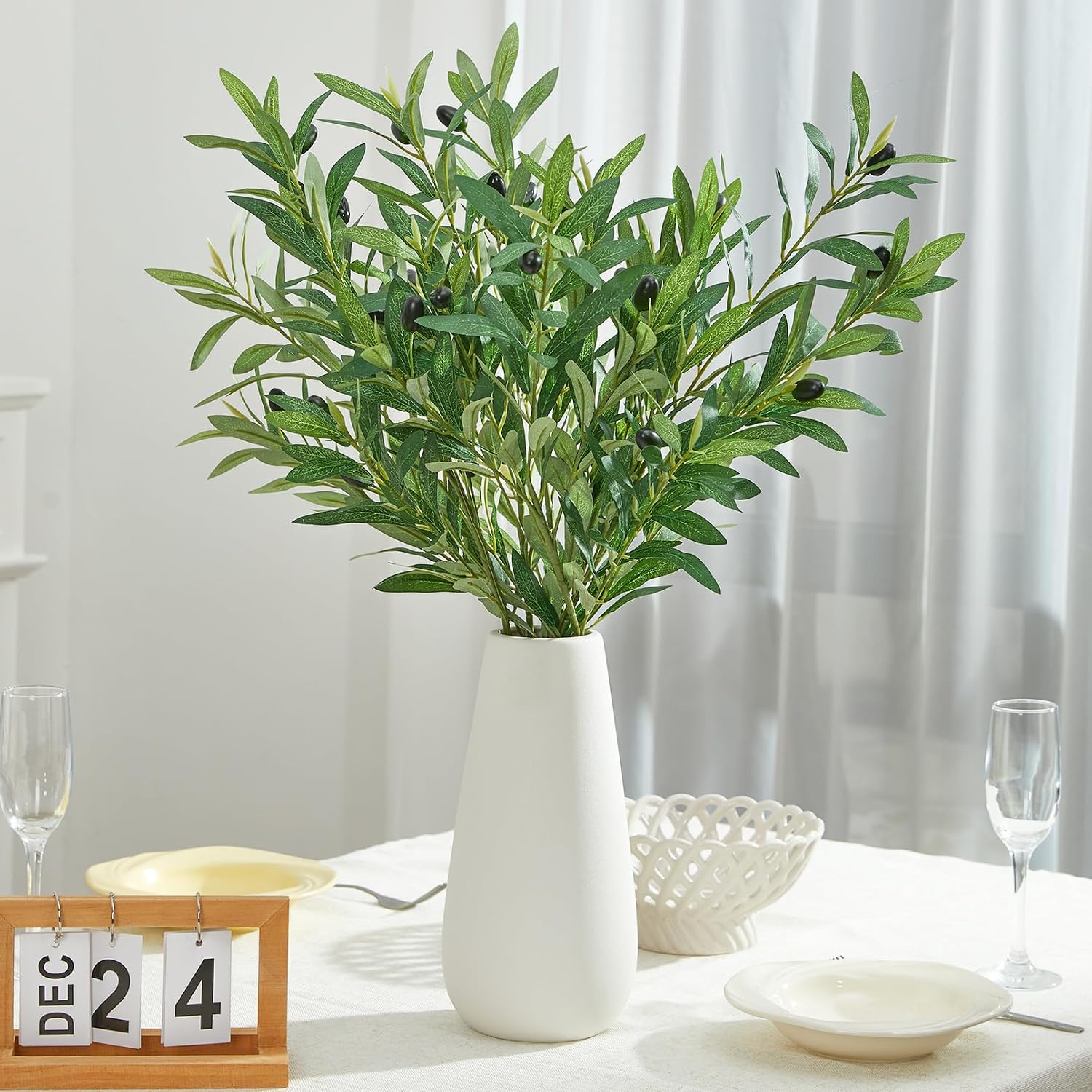 Olive Branches for Vases Artificial Greenery Stems Faux Olive Tree Branch Home / 35 Inch / Set of 4