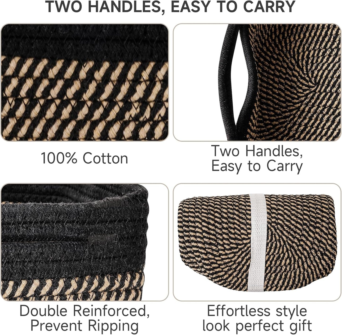 Small Woven Baskets / 11.8"lx7.8"wx5.1"h / Black+brown / Set of 3