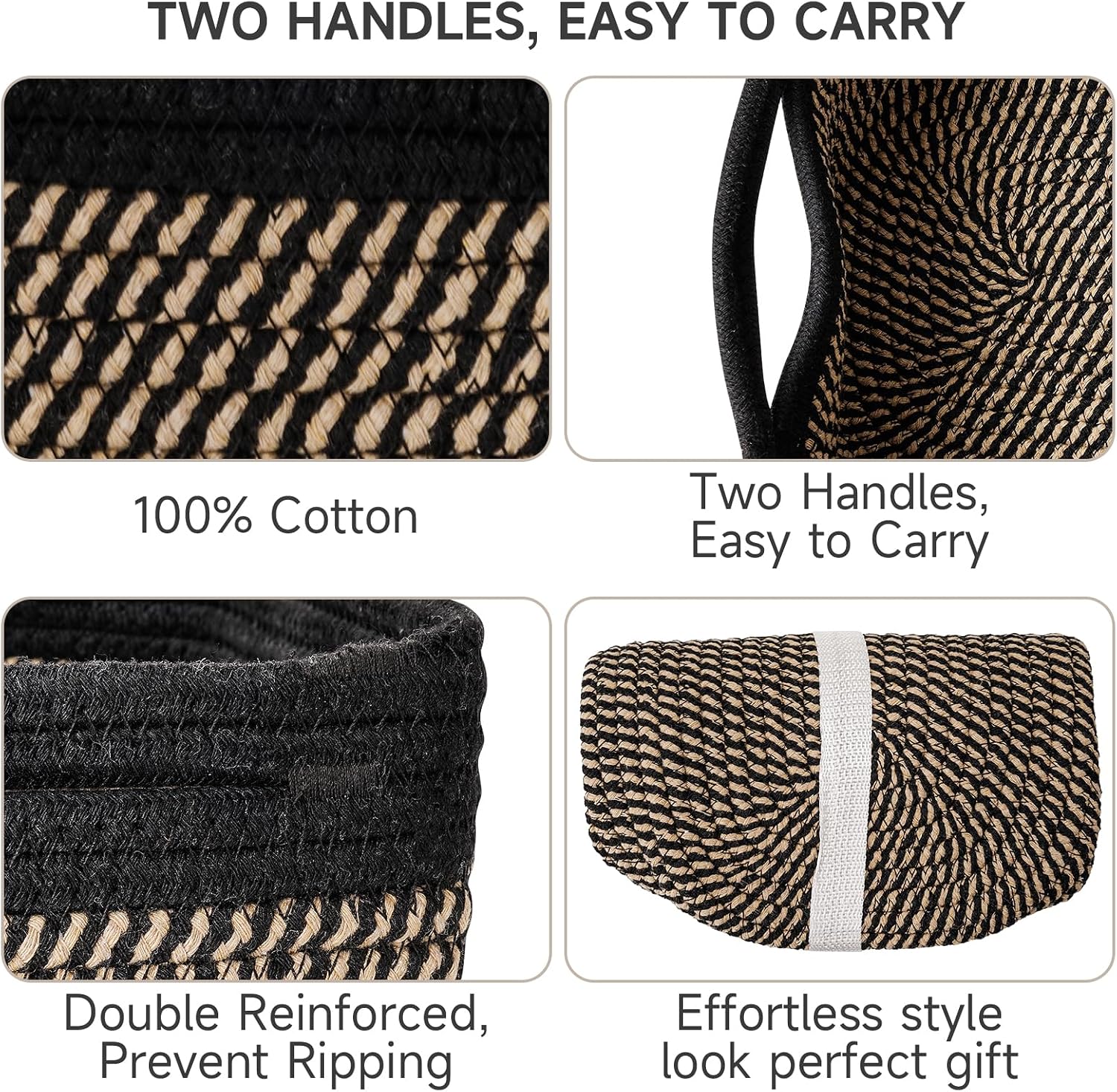Small Woven Baskets / 11.8"lx7.8"wx5.1"h / Black+brown / Set of 3