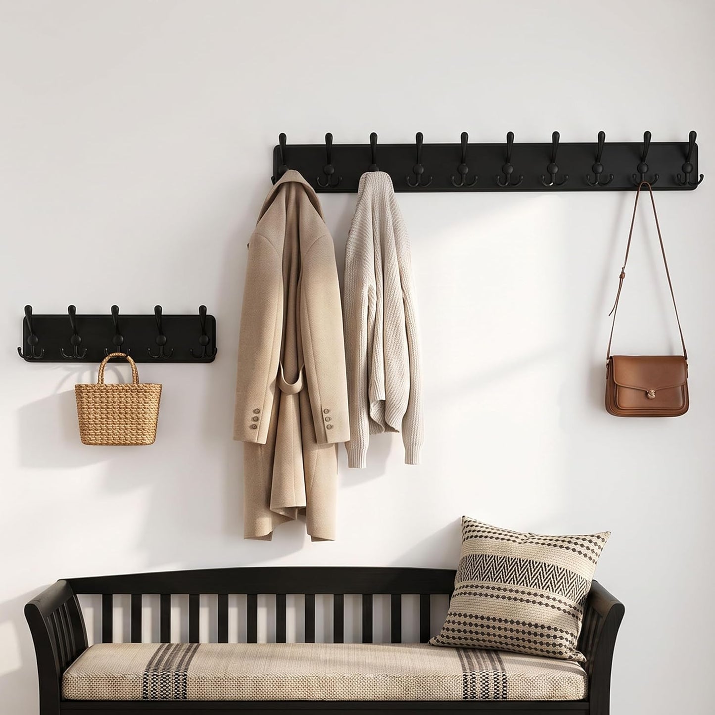 WEBI Rustic Coat Rack Wall Mount,Wood Coat Hooks Wall Mounted Coat Hanger,16" Hole to Hole,Hook Rack Rail,5 Triple