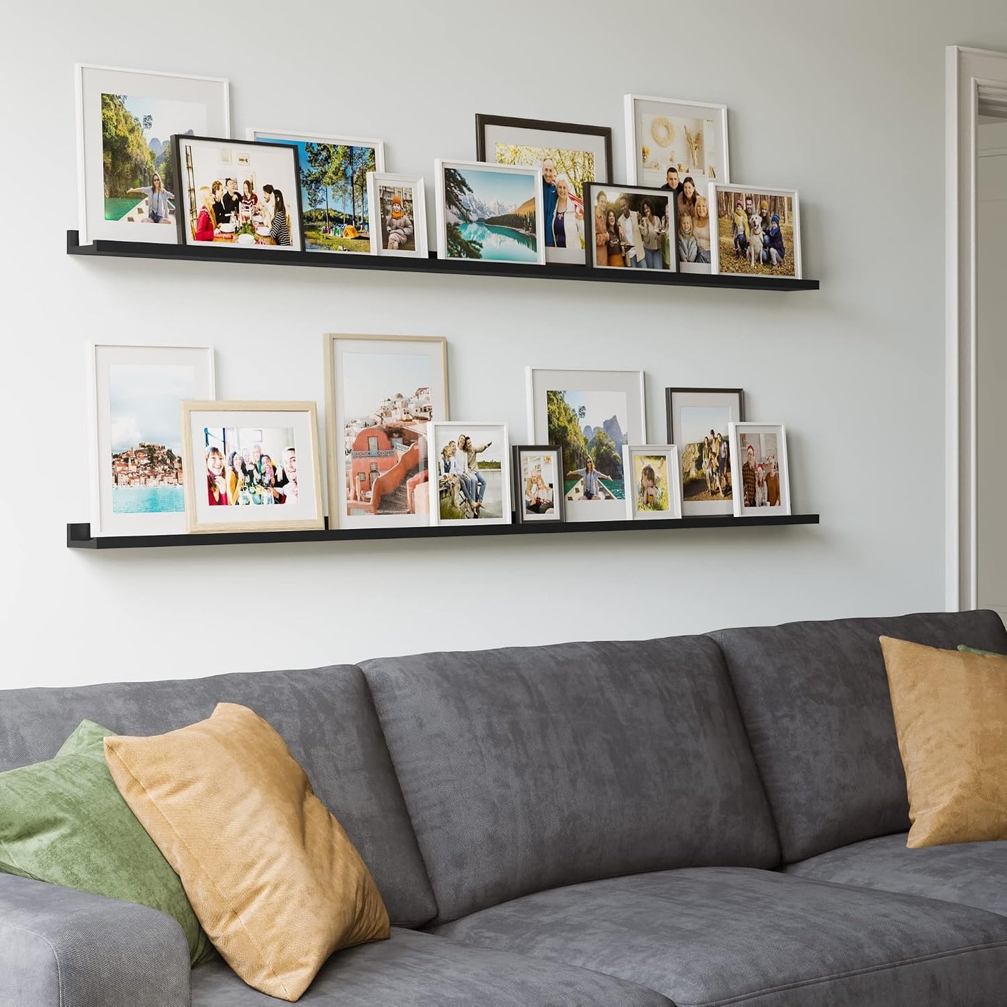 Wallniture Denver 72" Floating Shelves for Picture Frames Collage Wall Decor Picture Ledge Living Room, Vinyl Record