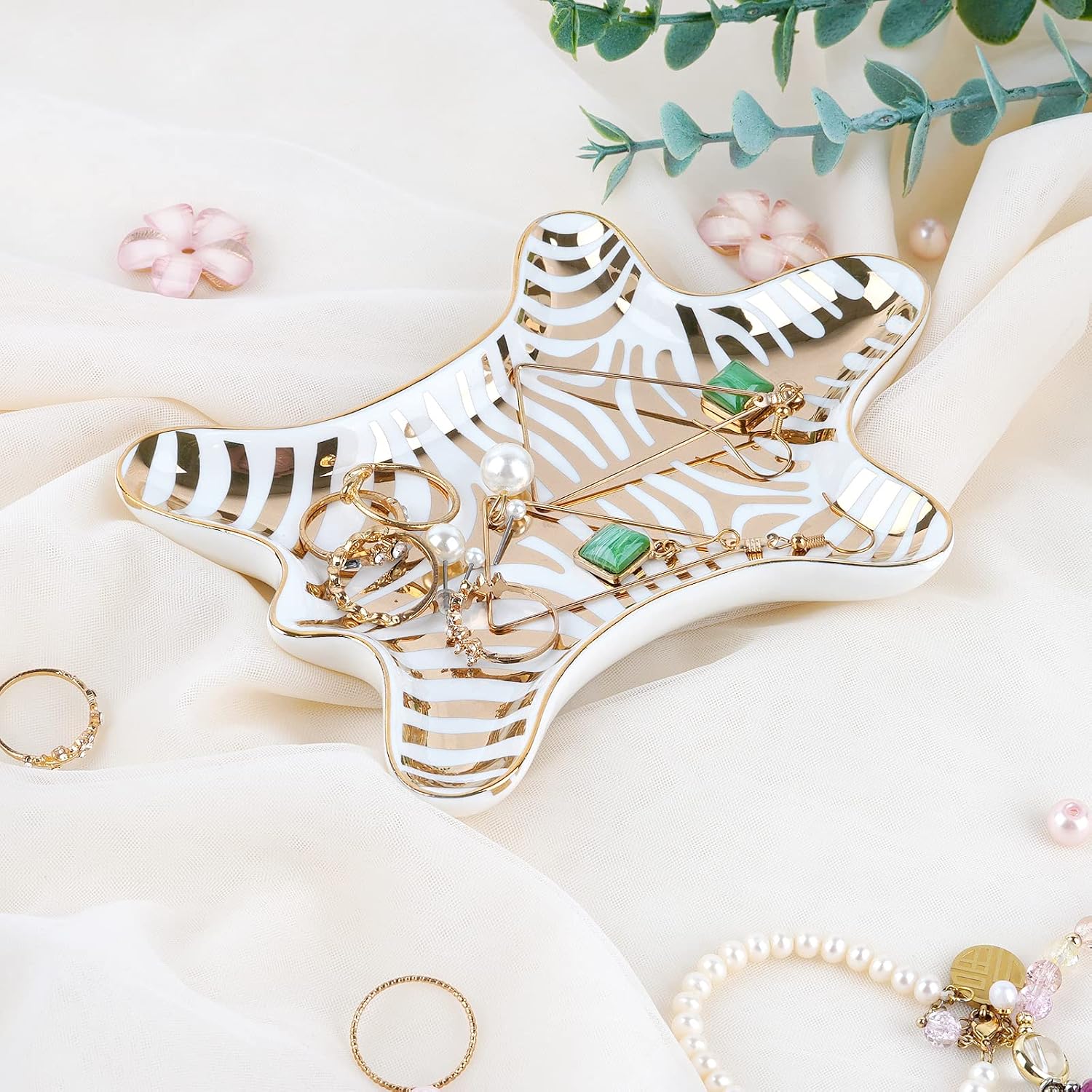 Hand Painted Tiger Skin Ceramic Jewelry Dish Small Jewelry Rack Tray Rings Bracelets Earrings Trays