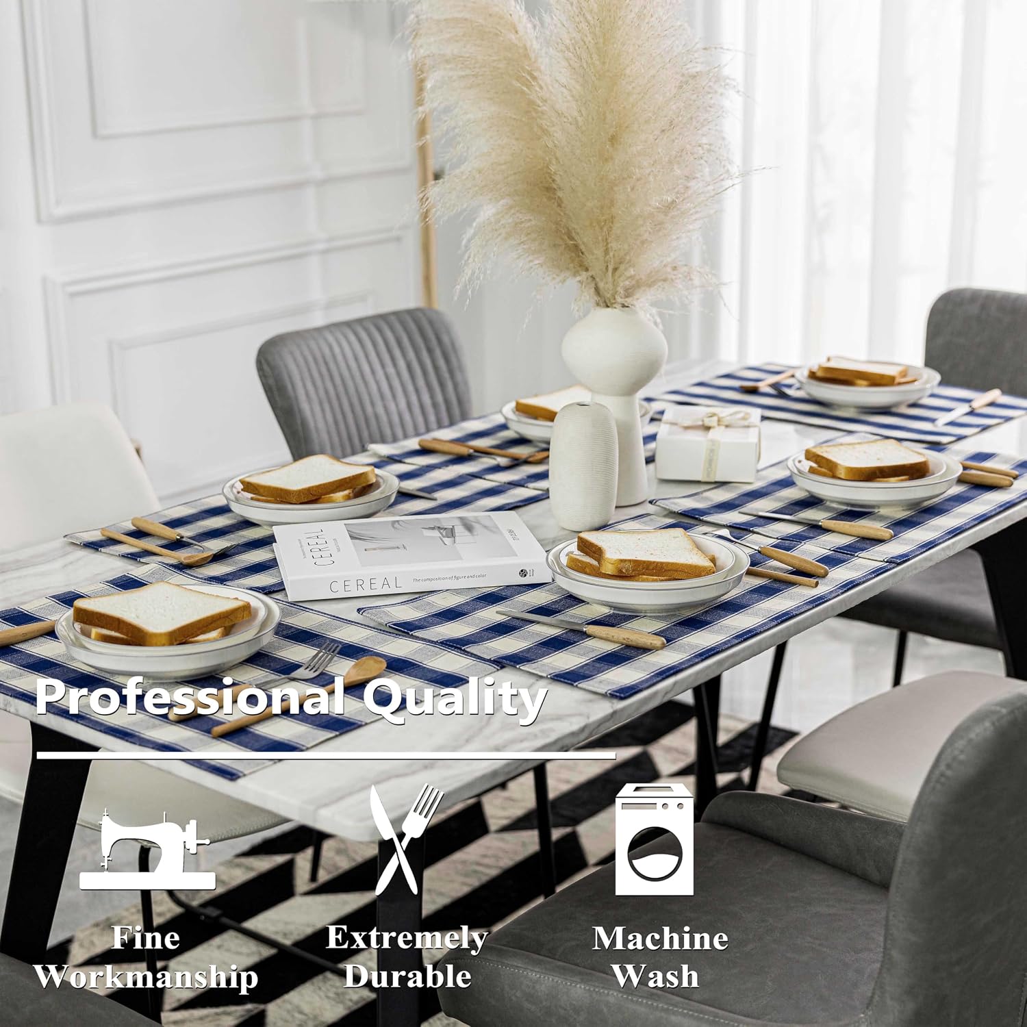 Home Brilliant Farmhouse Placemats Set of 6 Machine Washable Place Mats for Kitchen Table Mats, 13 x 19 inches, Checker