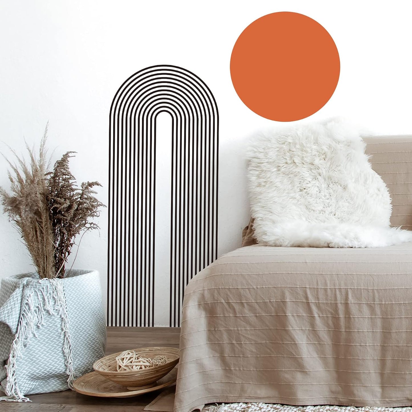 Removable Boho Simple Line Geometric Decoration Sticker Round Sun Wall Decal DIY Peel / F / Red