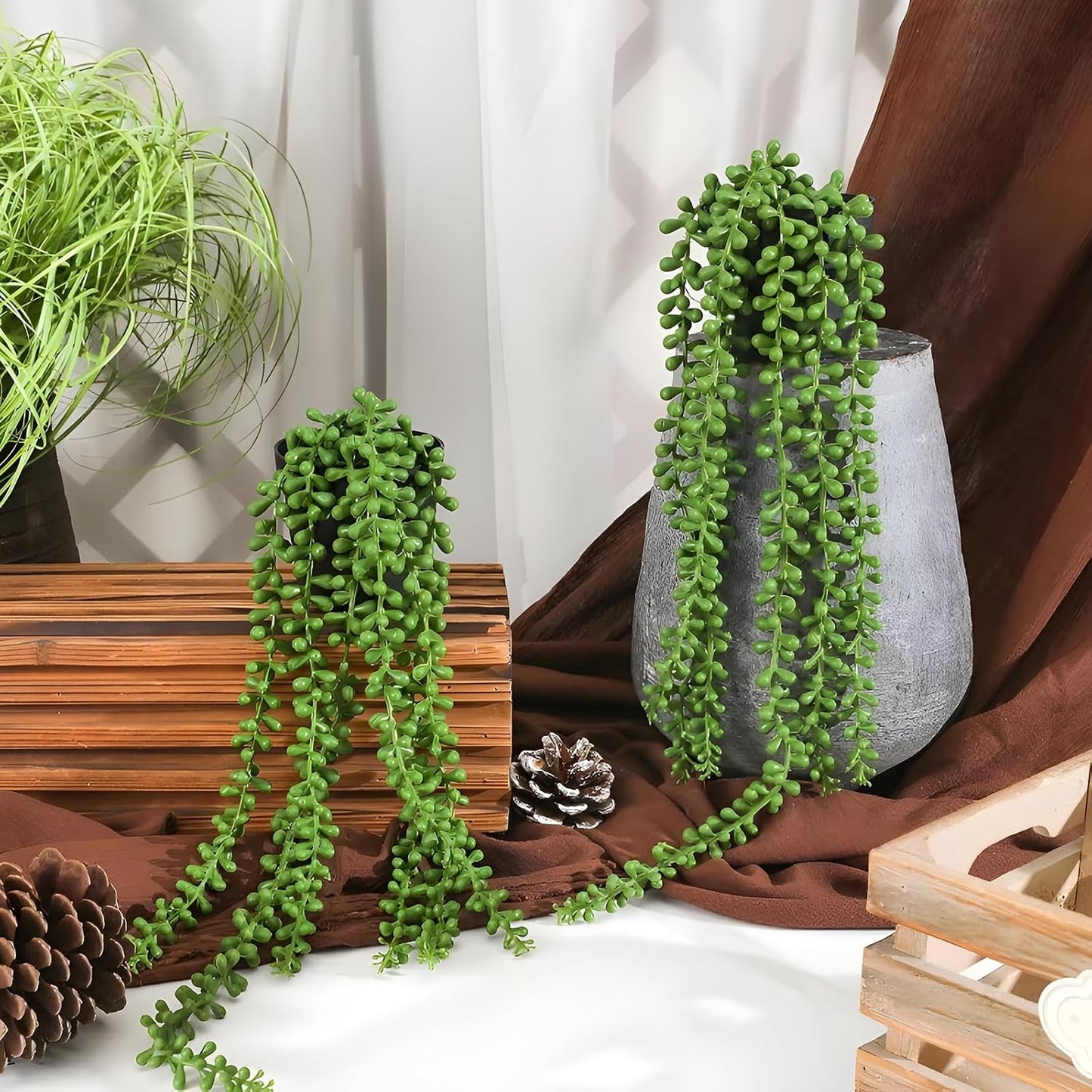Succulents Plants Artificial Hanging Plants-String of Pearls Faux Greenery / Set of 6