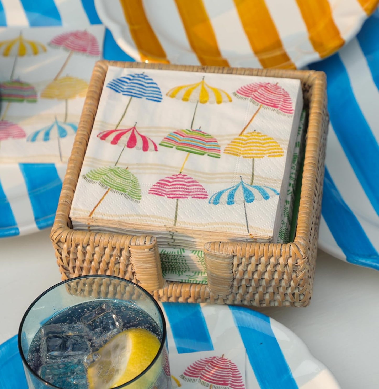 Rattan Napkin Holder in Natural / Cocktail / White