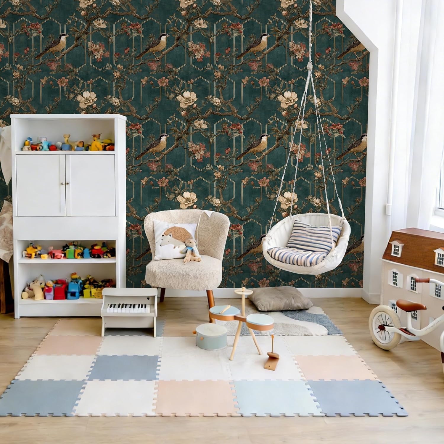 New Chinese Style Wallpaper Peel and Stick / Chinese002 / 17.7 x 118.1 / Teal