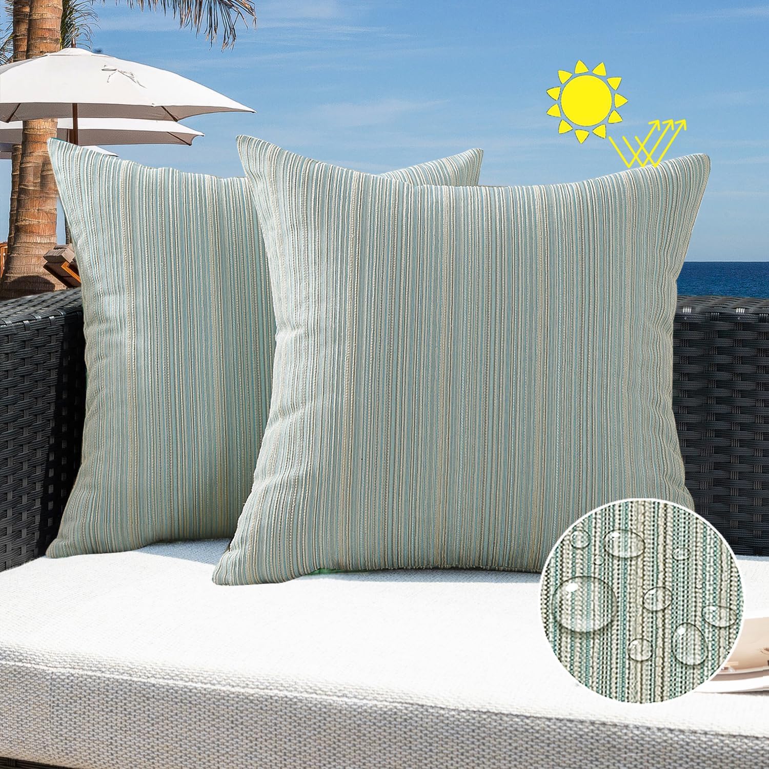 Outdoor Chenille Pillow Covers / 18 x 18 / Light Blue / Set of 2
