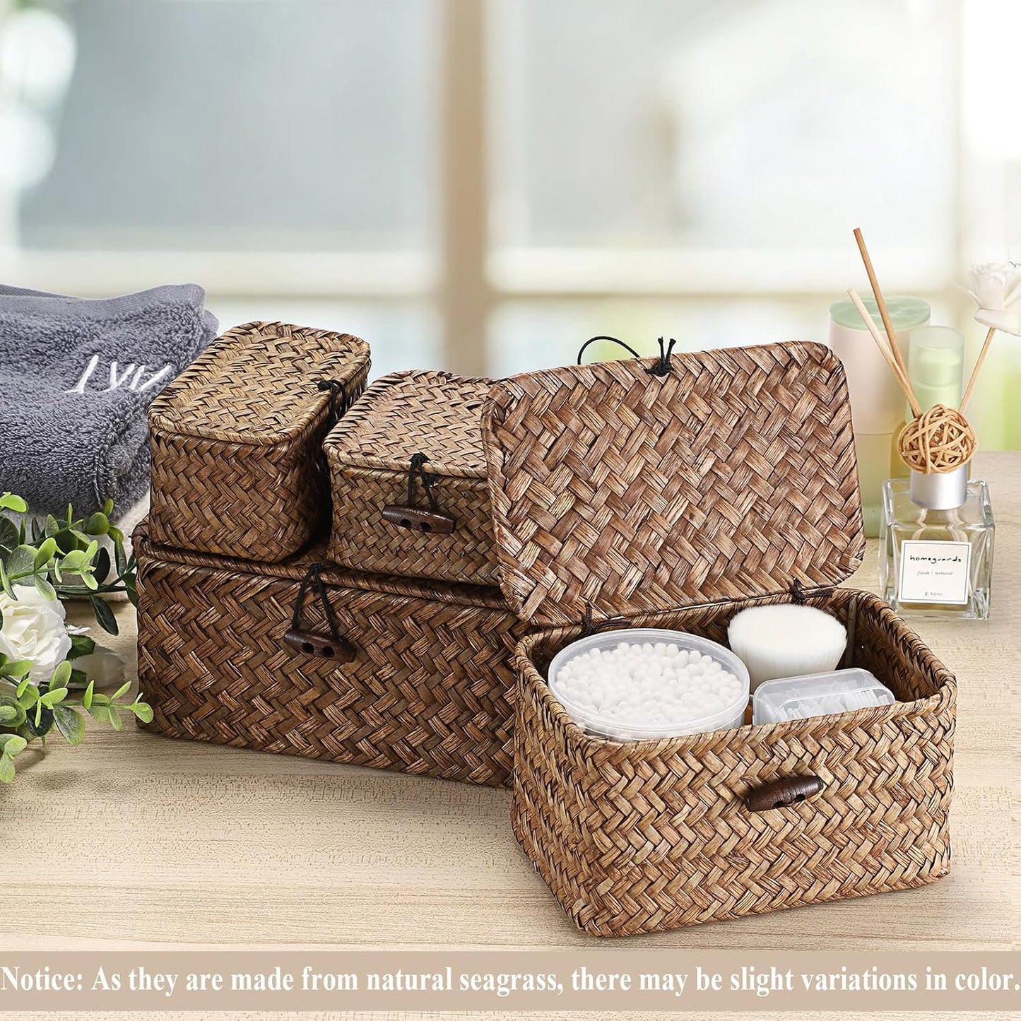 Handwoven Wicker Basket / 7.0 x 4.3 x 3.3 / Coffee Color
