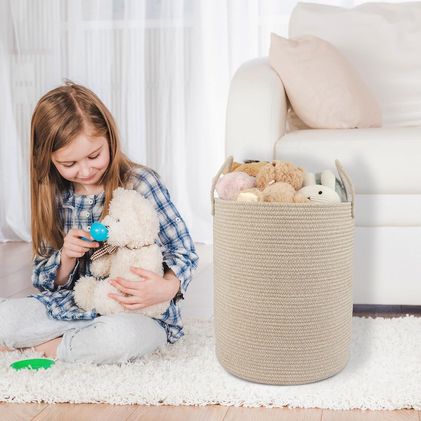 Cotton Rope Laundry Basket Hamper for Clothes Woven Storage Basket / Oatmeal / Regular