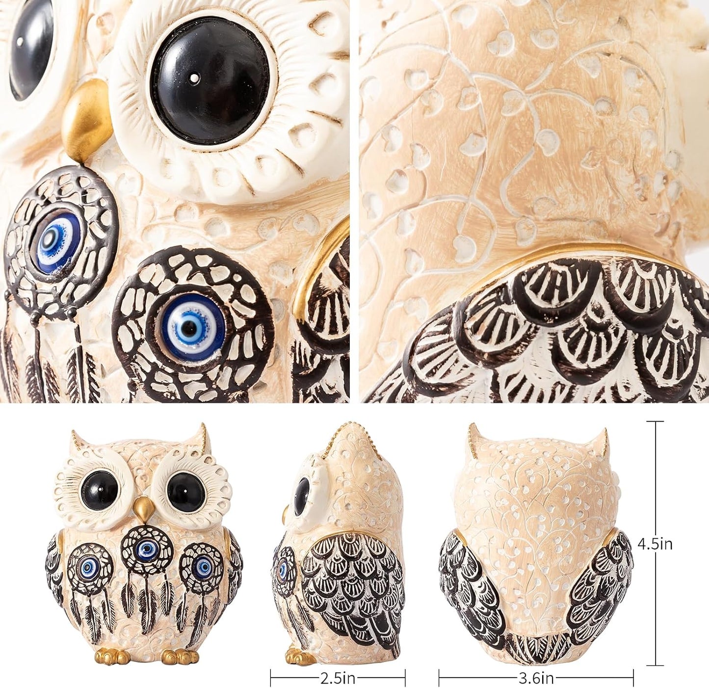 Owl Statue Home Decor Accents / Blue Eye Beige and Black